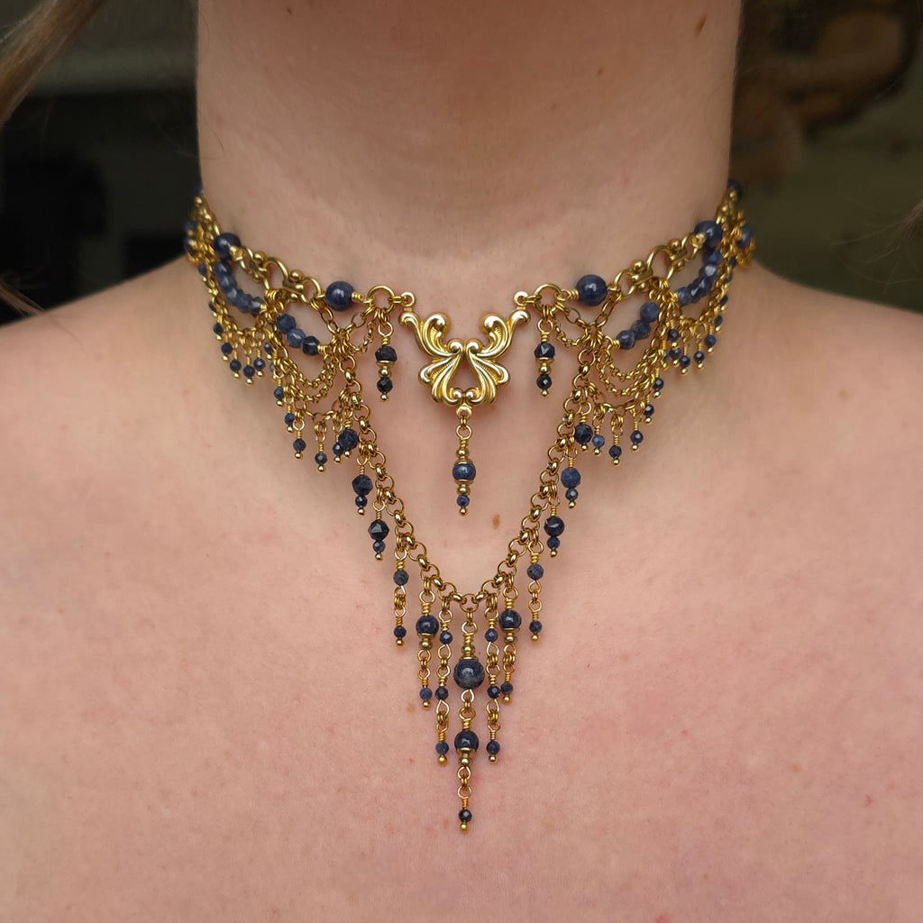 LAVISH | Sapphire & Gold Renaissance Inspired Brass Choker