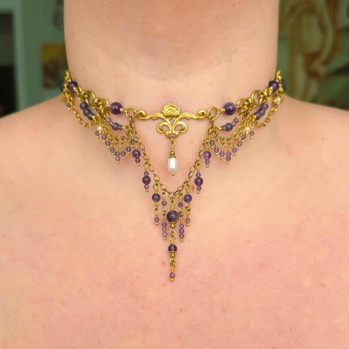 COUNTRYSIDE PROMENADE | Amethyst & Gold Renaissance Inspired Brass Choker