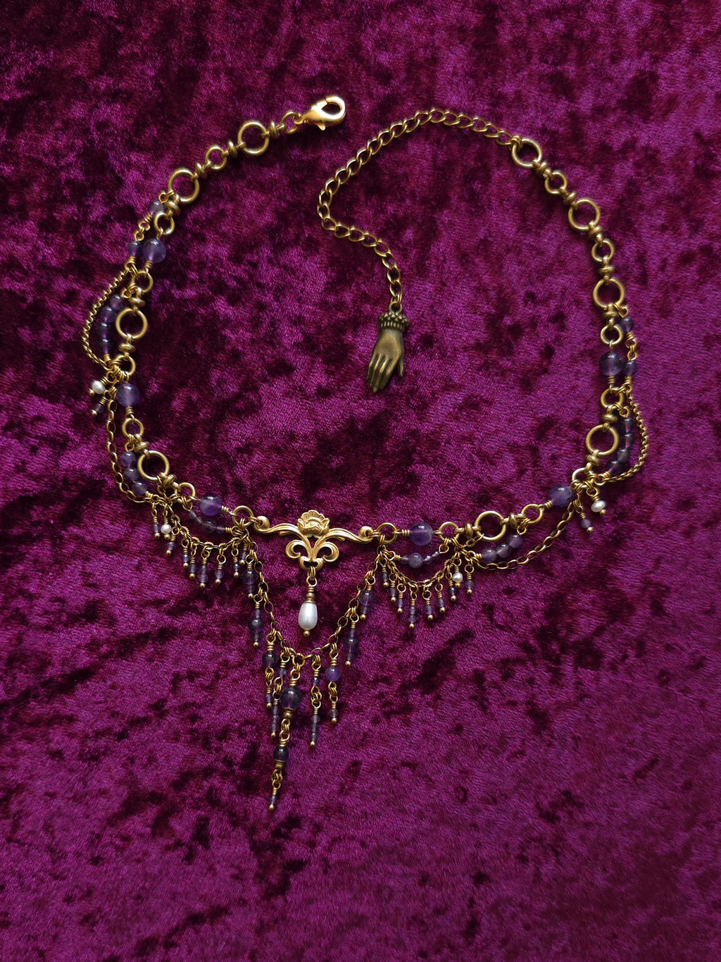 COUNTRYSIDE PROMENADE | Amethyst & Gold Renaissance Inspired Brass Choker