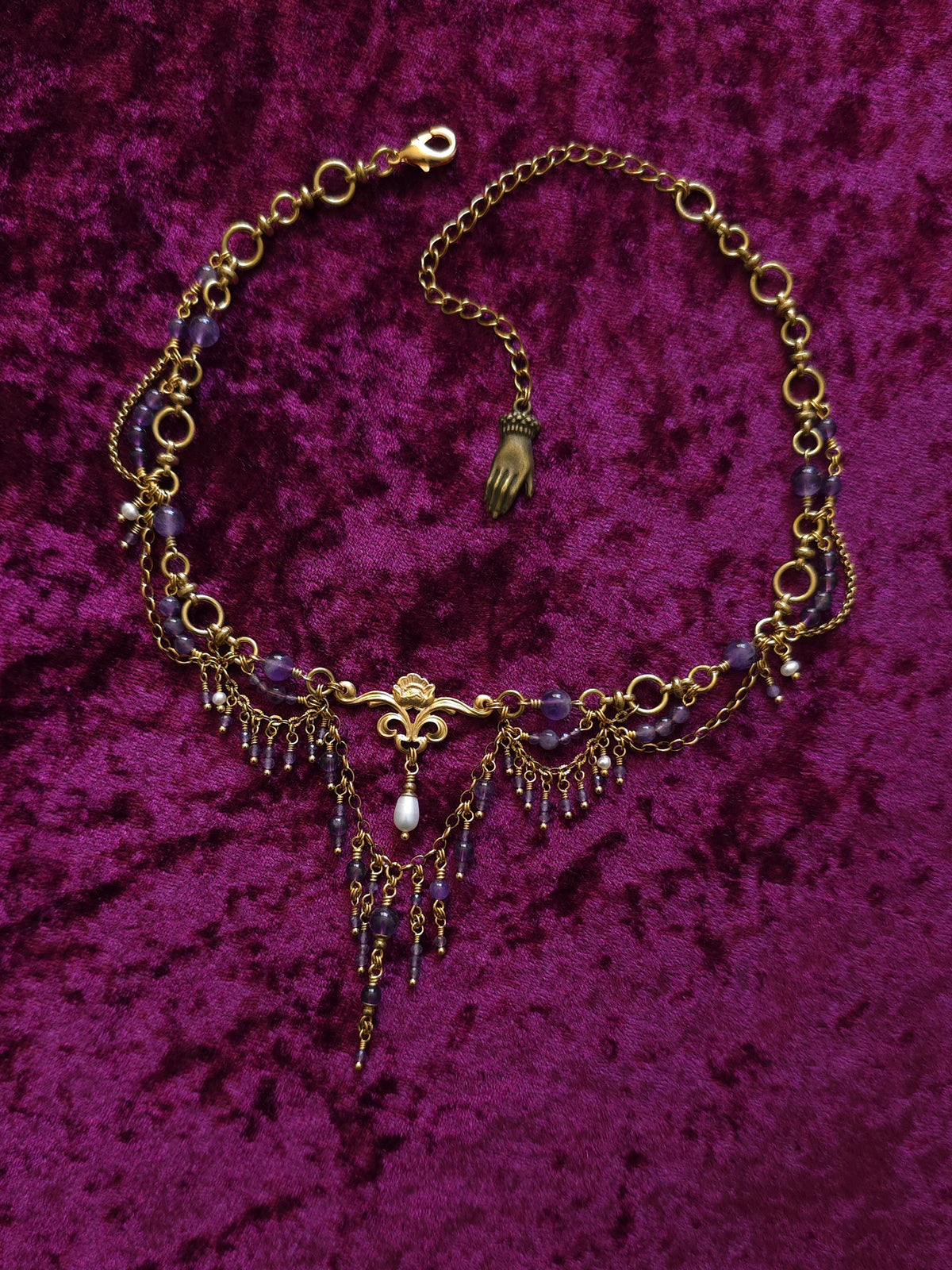 COUNTRYSIDE PROMENADE | Amethyst & Gold Renaissance Inspired Brass Choker