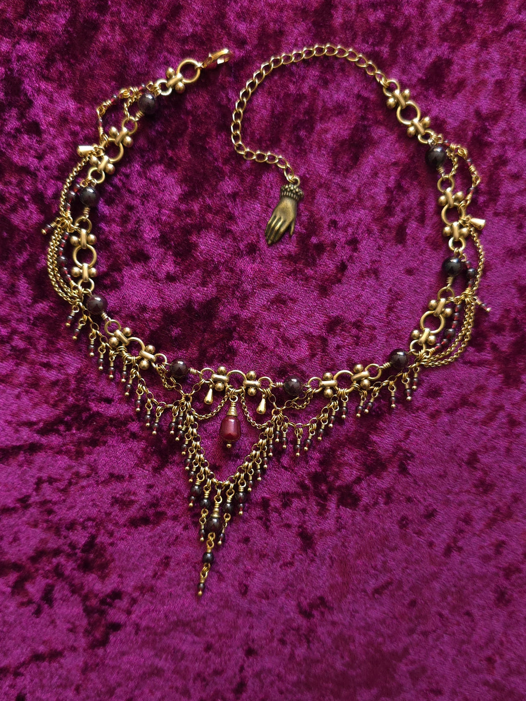 AMOUR | Garnet & Gold Renaissance Inspired Brass Choker