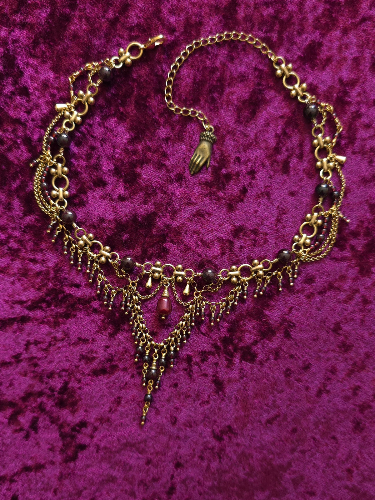 AMOUR | Garnet & Gold Renaissance Inspired Brass Choker