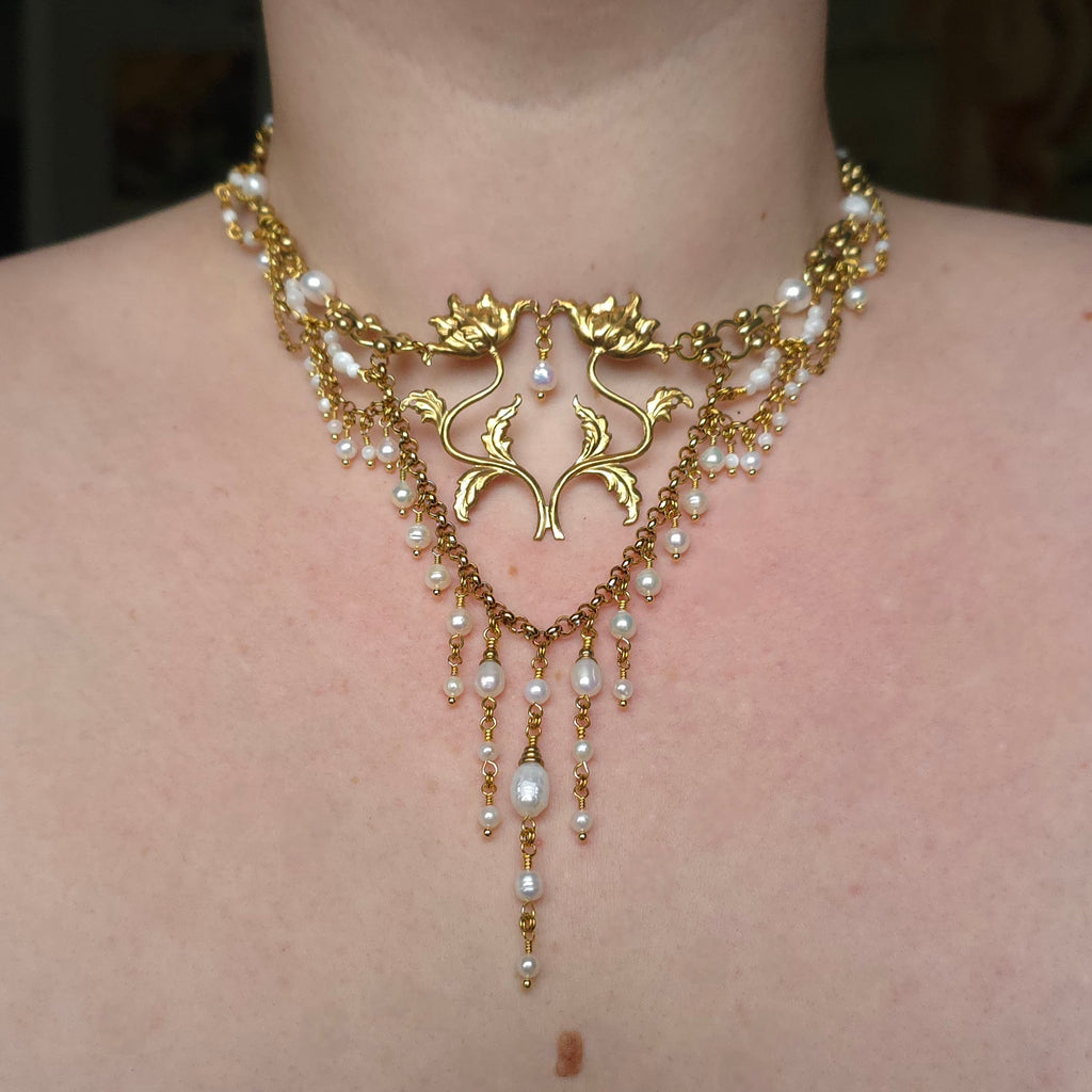 FLORILEGIUM | Pearl & Gold Renaissance Inspired Brass Choker