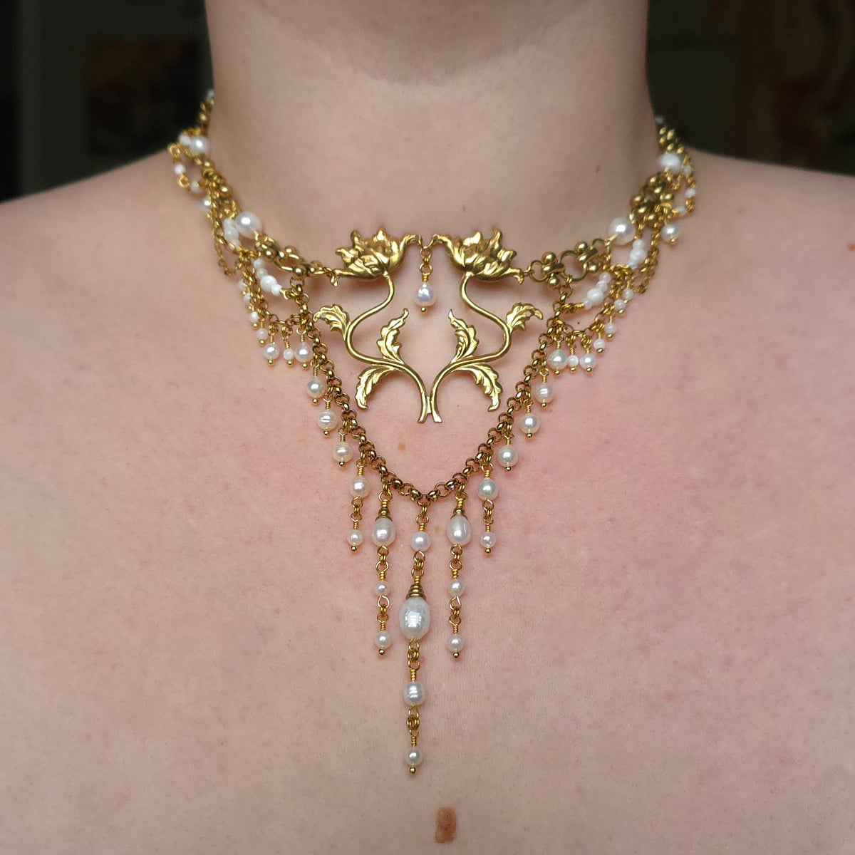 FLORILEGIUM | Pearl & Gold Renaissance Inspired Brass Choker