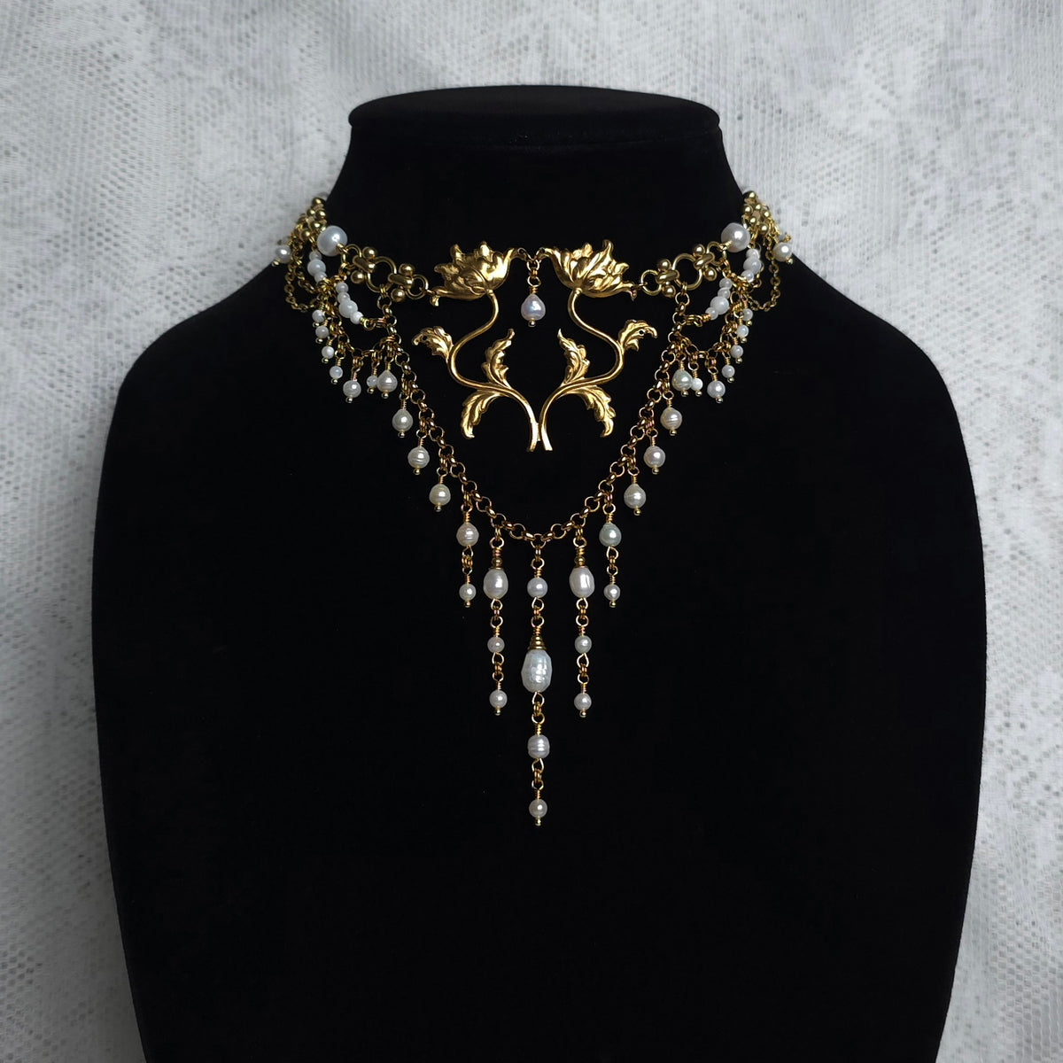 FLORILEGIUM | Pearl & Gold Renaissance Inspired Brass Choker