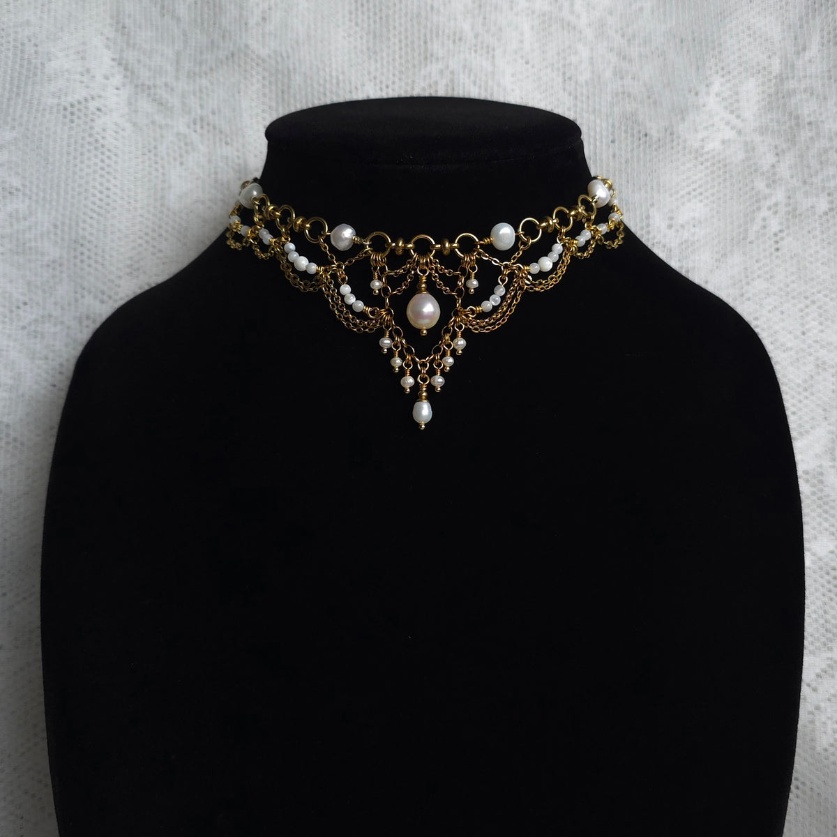 AFTERGLOW | Pearl & Gold Renaissance Inspired Brass Choker