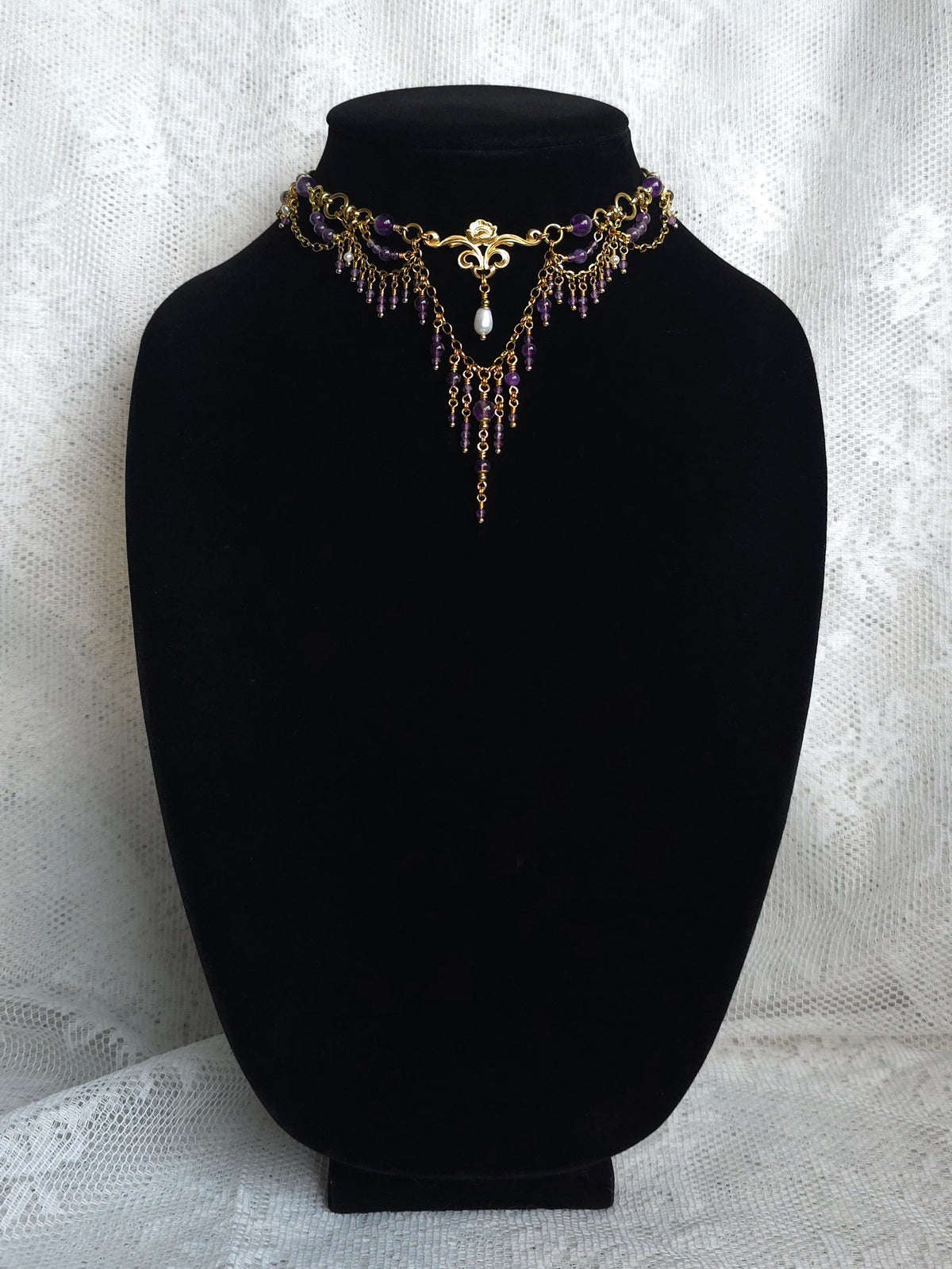 COUNTRYSIDE PROMENADE | Amethyst & Gold Renaissance Inspired Brass Choker