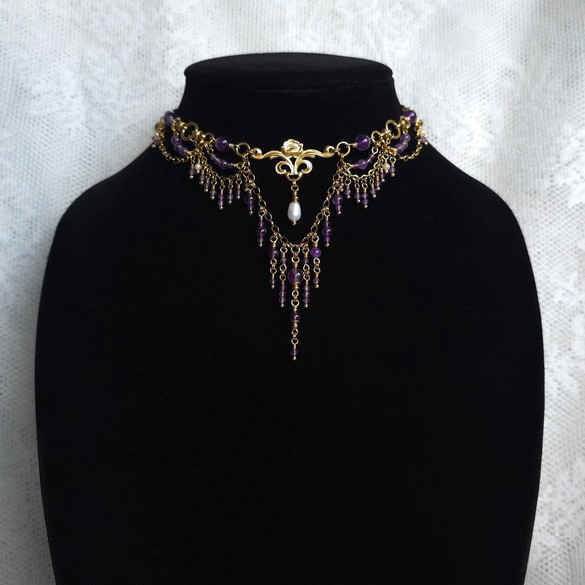 COUNTRYSIDE PROMENADE | Amethyst & Gold Renaissance Inspired Brass Choker