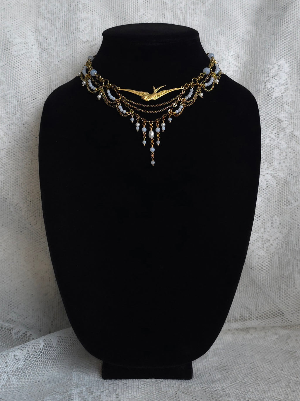 EXCURSION | Blue Lace Agate & Gold Renaissance Inspired Brass Choker