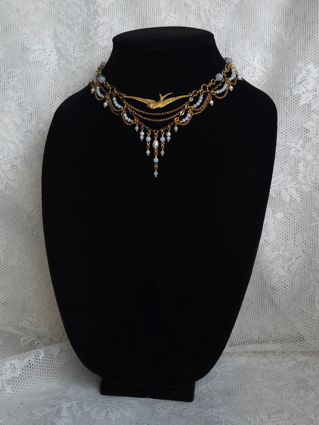 EXCURSION | Blue Lace Agate & Gold Renaissance Inspired Brass Choker