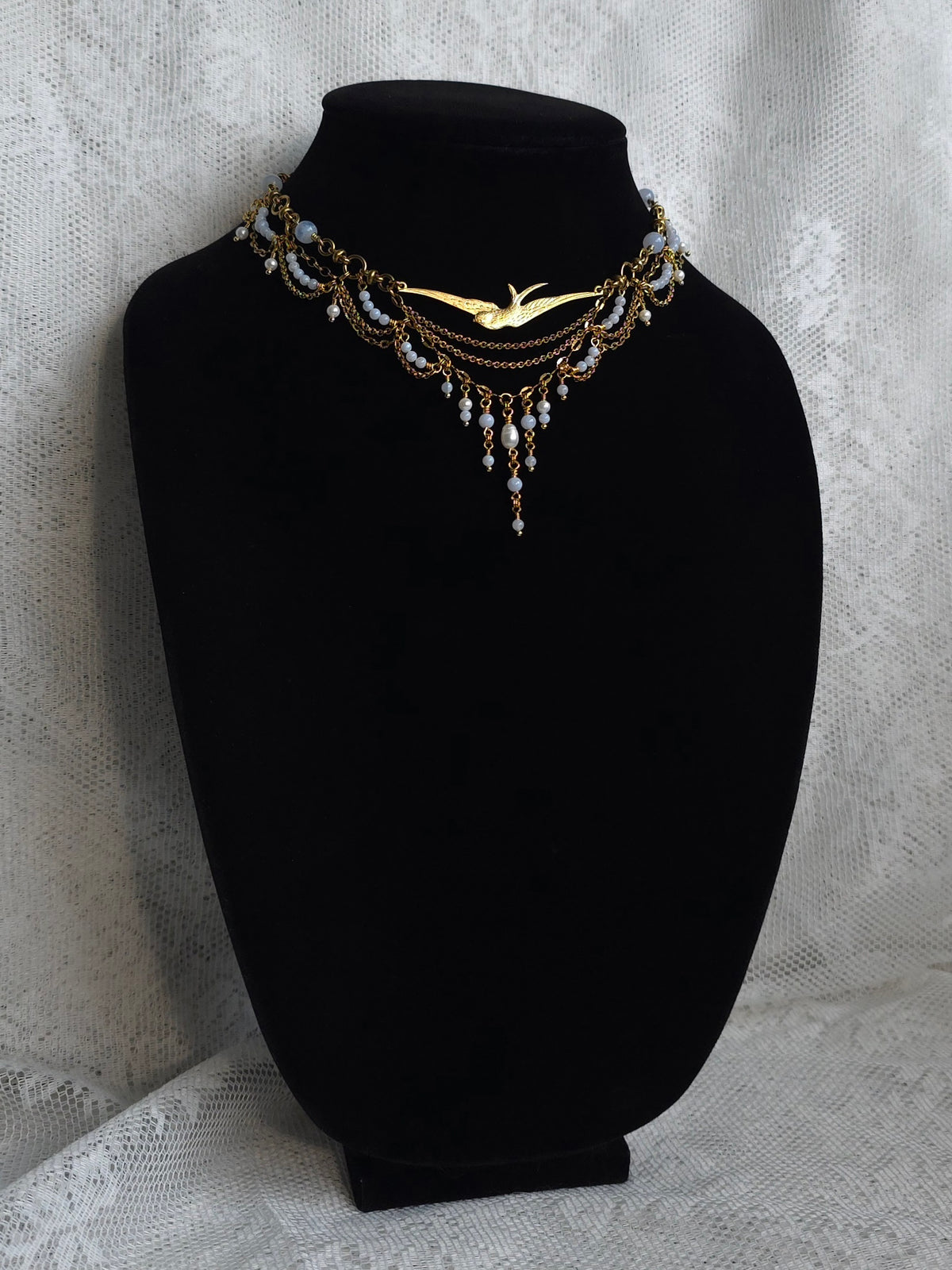 EXCURSION | Blue Lace Agate & Gold Renaissance Inspired Brass Choker