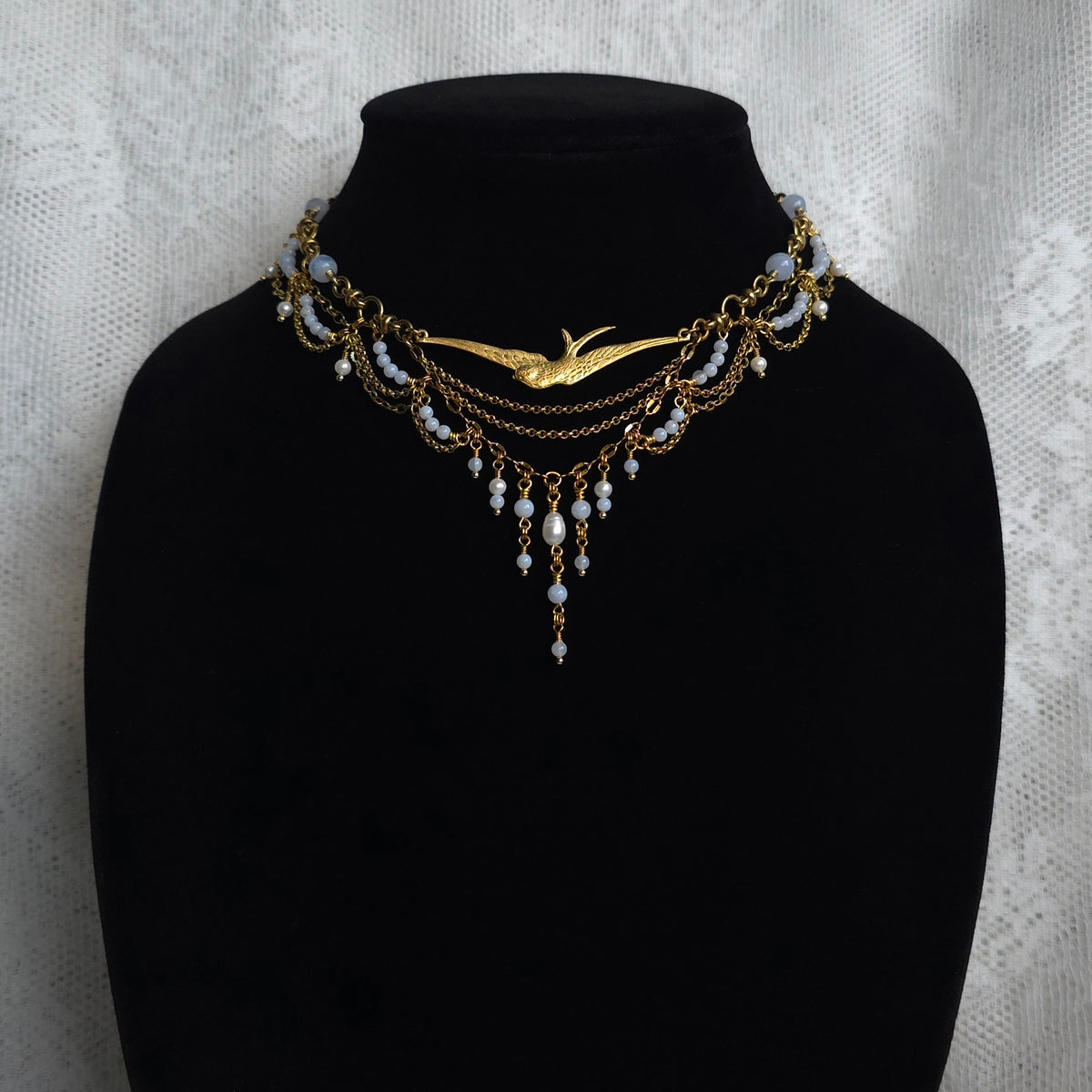 EXCURSION | Blue Lace Agate & Gold Renaissance Inspired Brass Choker