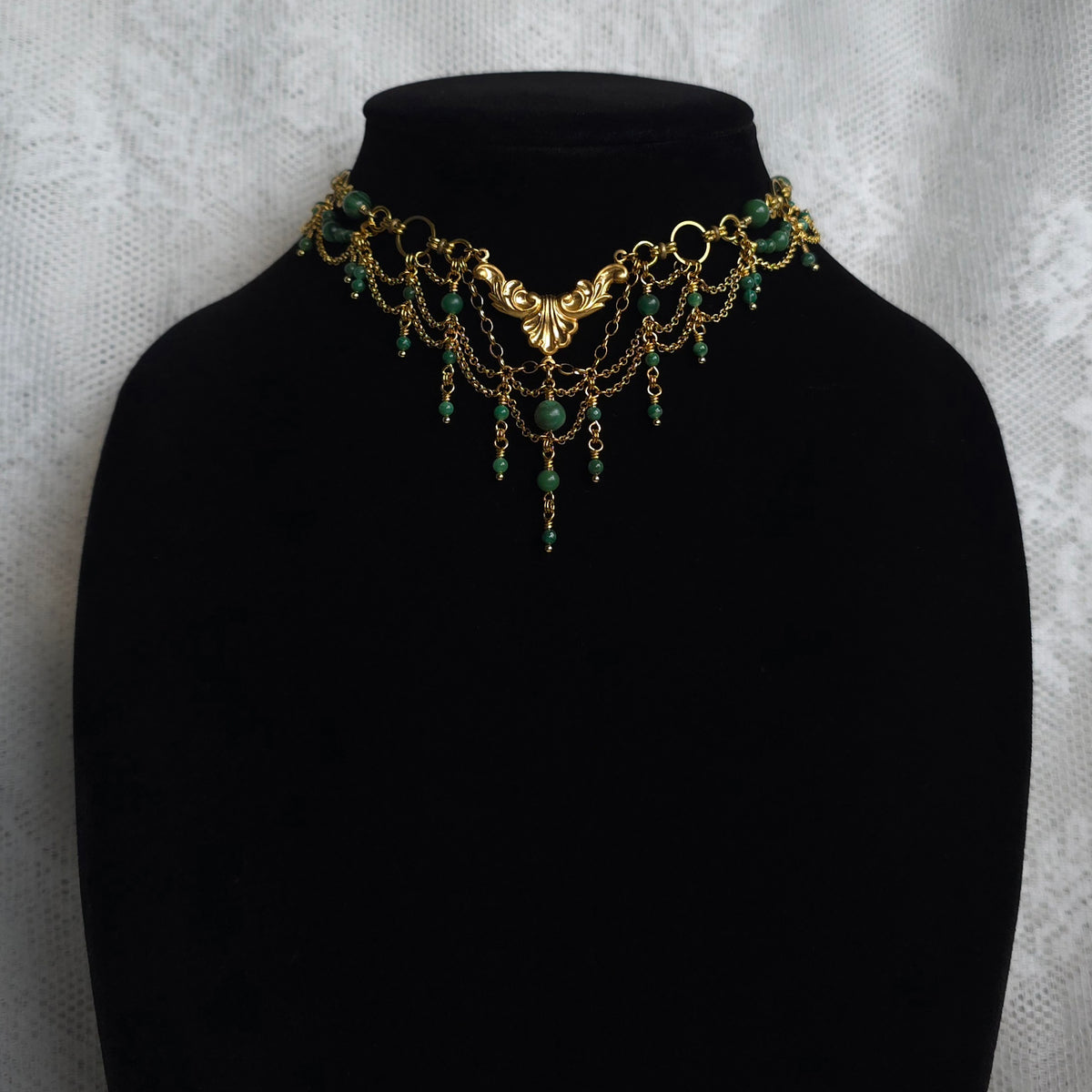 ROYAL GARDENS | Verdite & Gold Renaissance Inspired Brass Choker