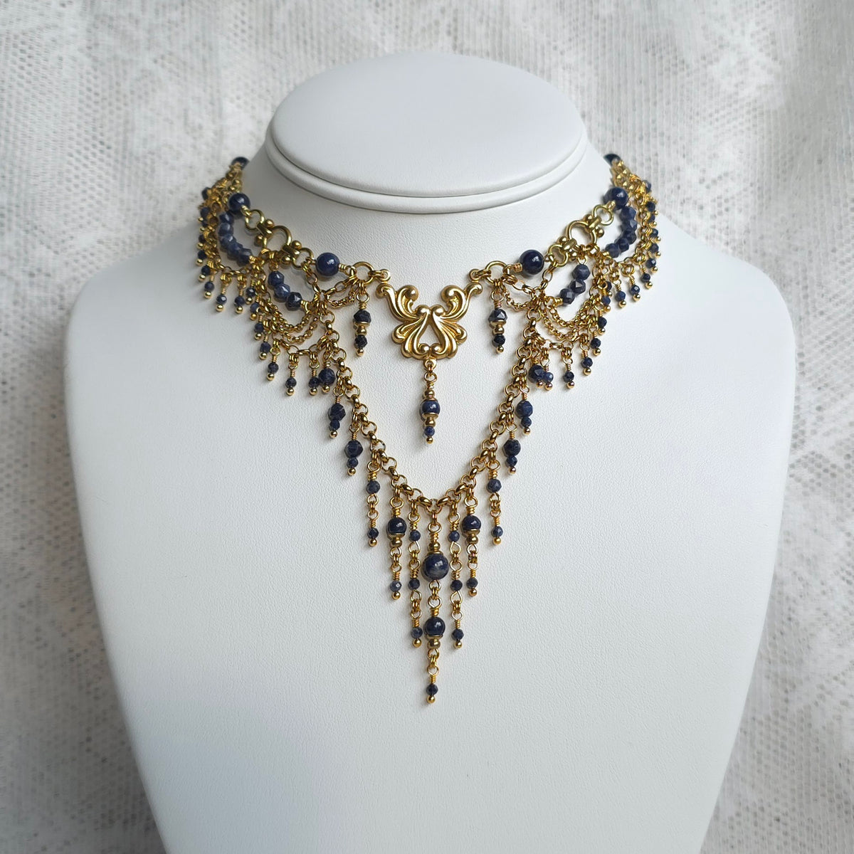 LAVISH | Sapphire & Gold Renaissance Inspired Brass Choker