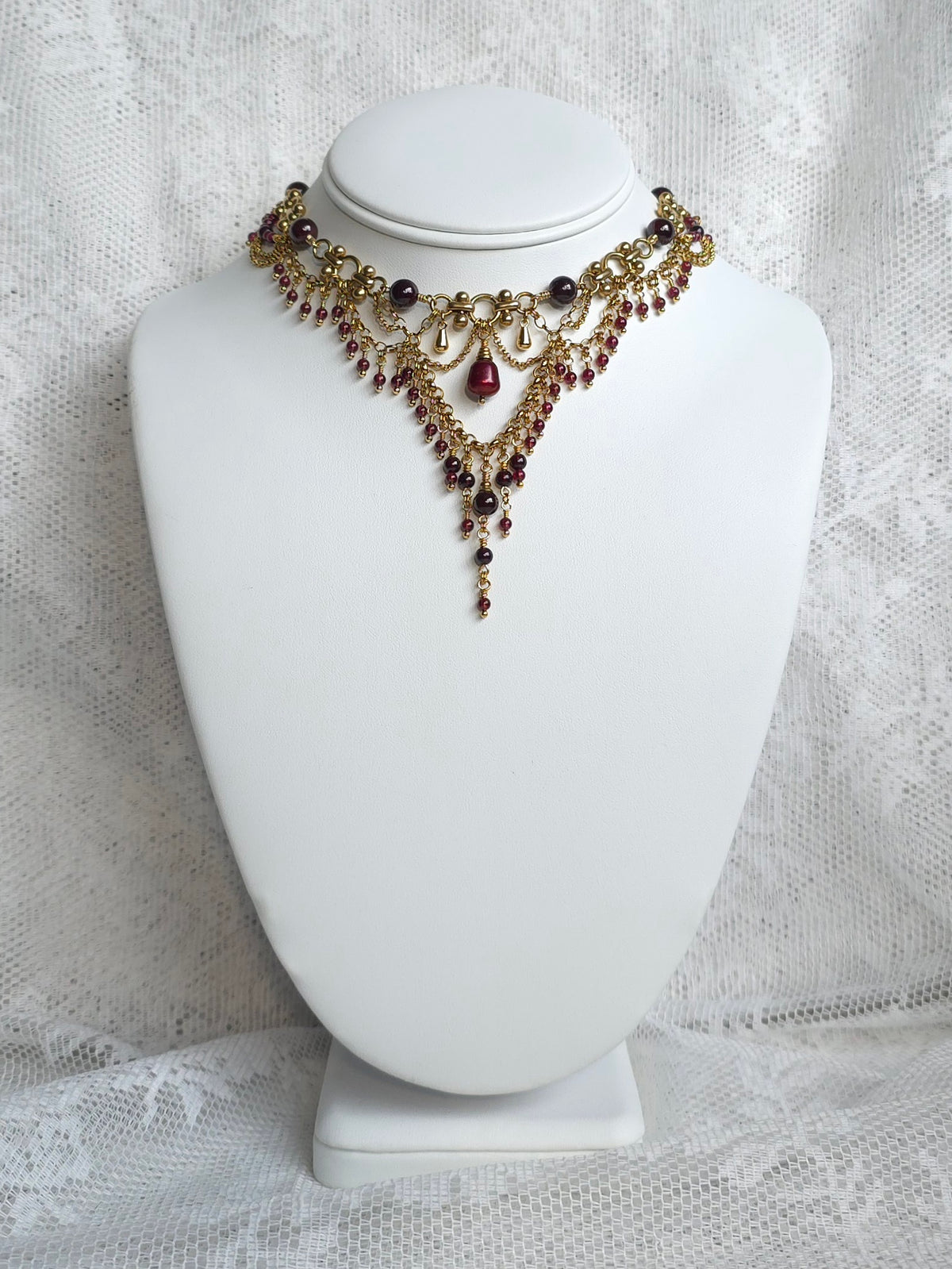 AMOUR | Garnet & Gold Renaissance Inspired Brass Choker