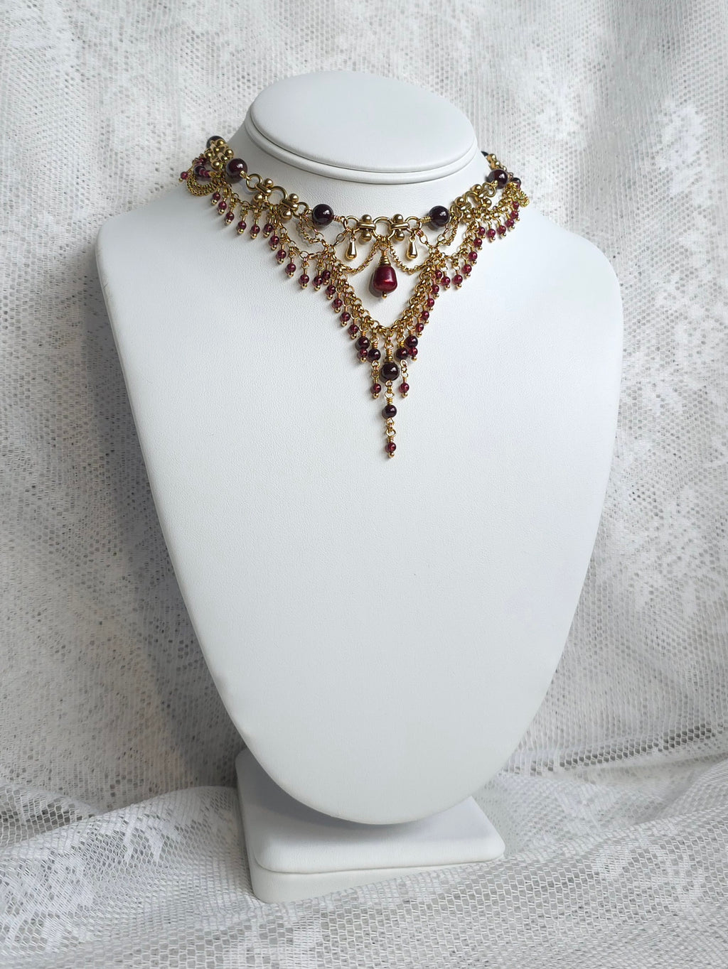 AMOUR | Garnet & Gold Renaissance Inspired Brass Choker