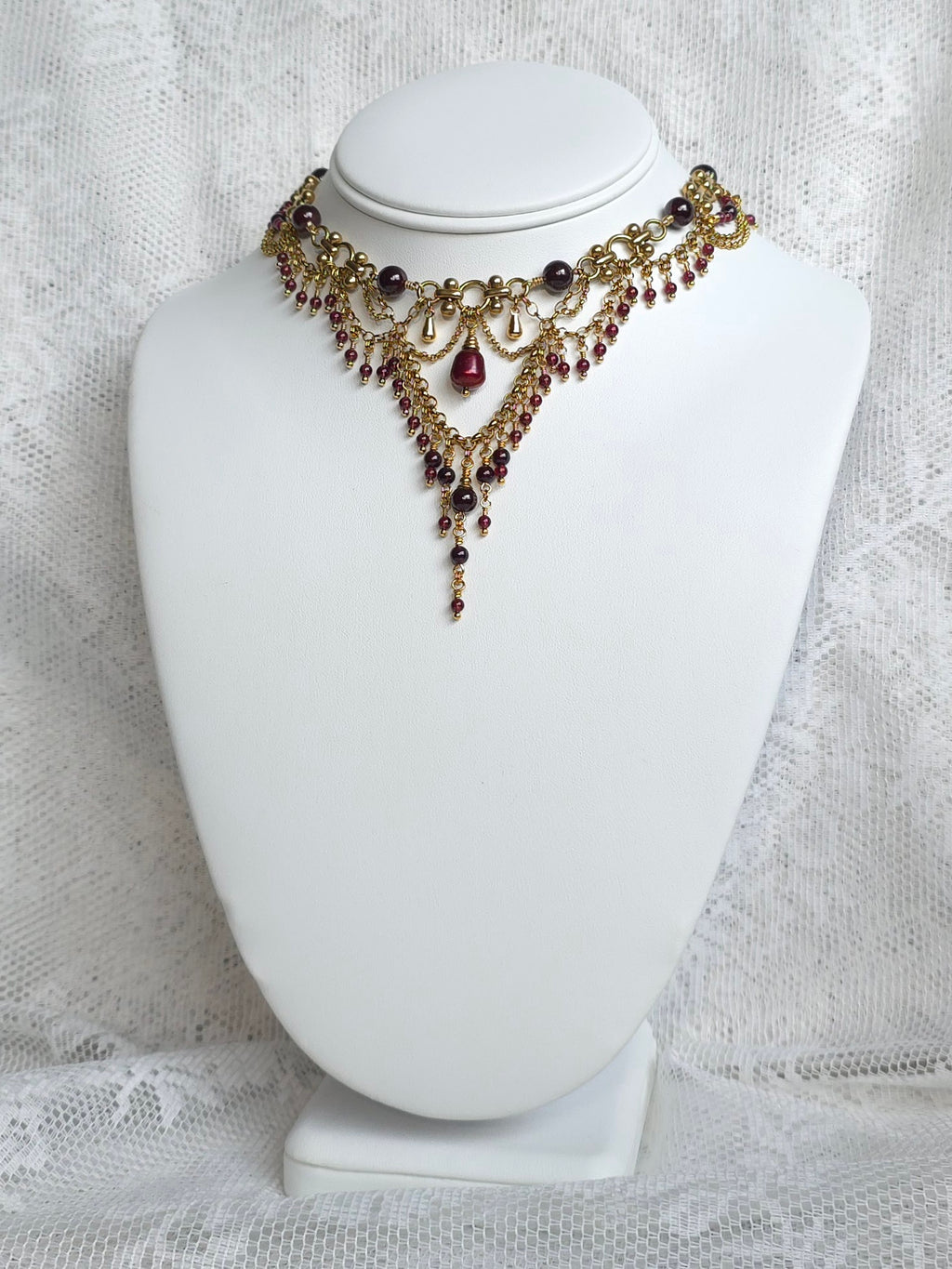 AMOUR | Garnet & Gold Renaissance Inspired Brass Choker