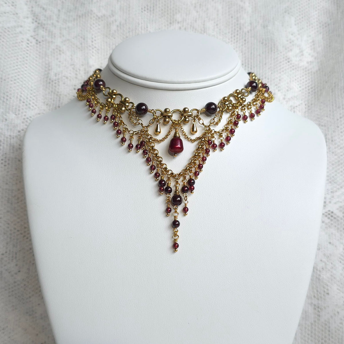 AMOUR | Garnet & Gold Renaissance Inspired Brass Choker