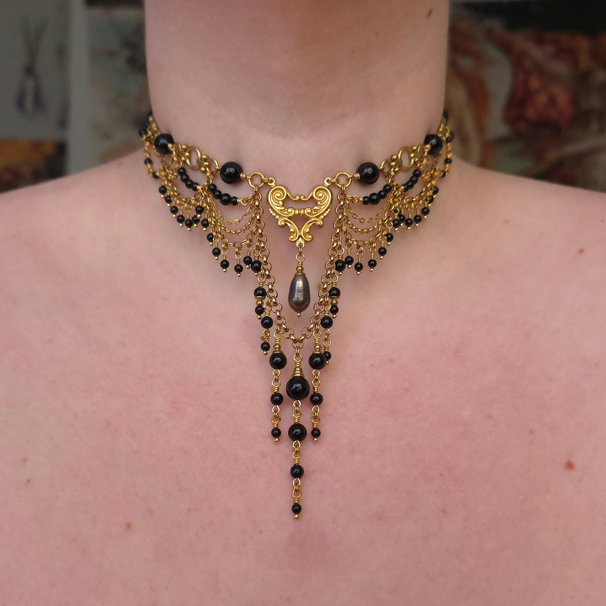 SHROUD OF MIDNIGHT | Onyx & Gold Renaissance Inspired Brass Choker