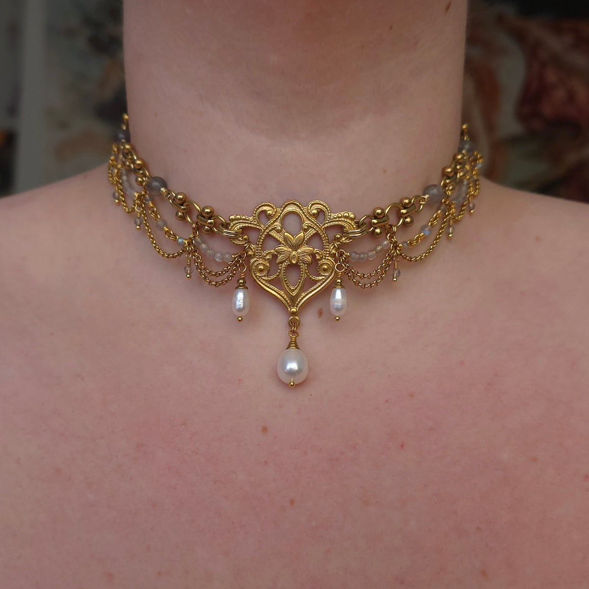 SUNLESS DAYS | Labradorite & Gold Renaissance Inspired Brass Choker