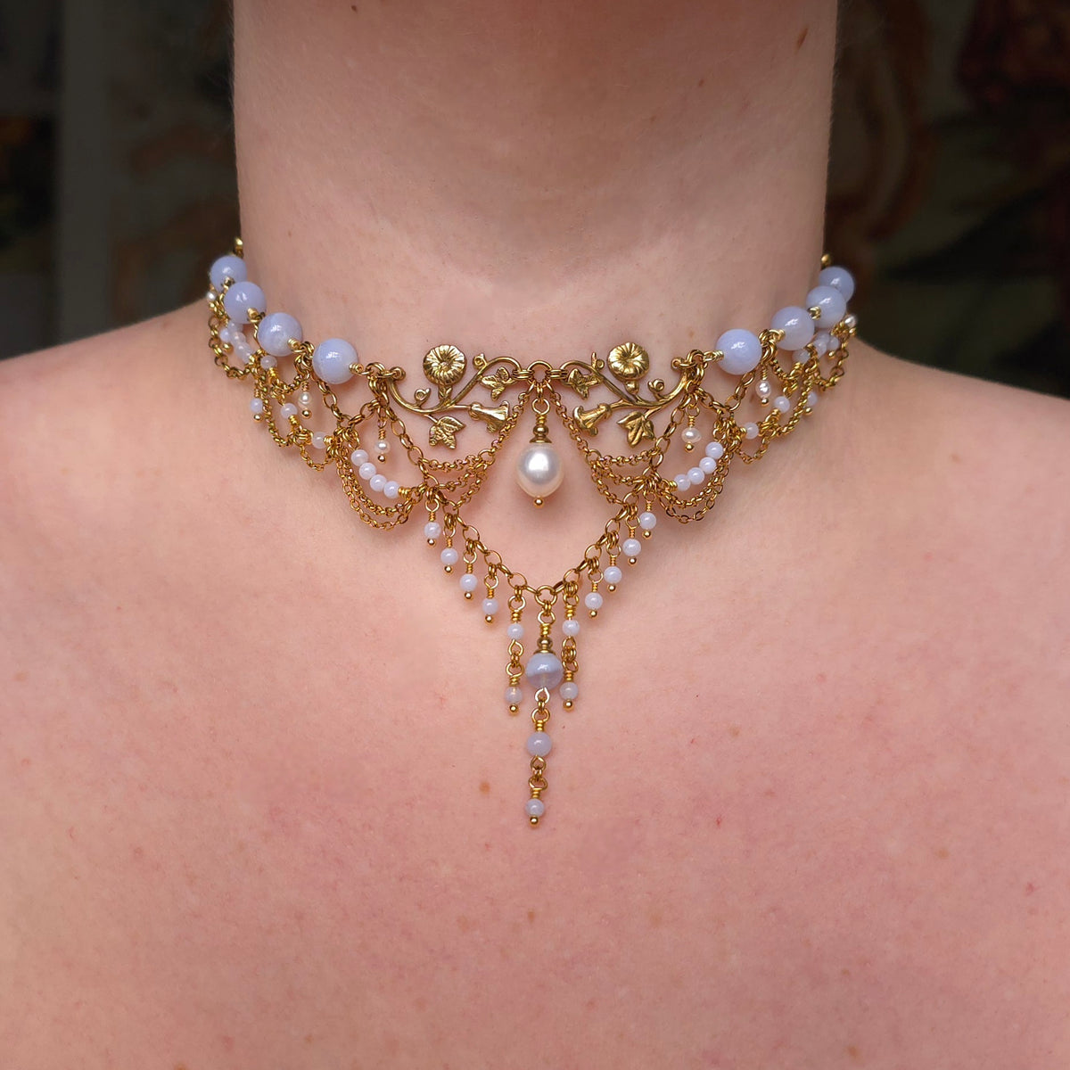 SUMMER'S PASSAGE | Blue Lace Agate & Gold Renaissance Inspired Brass Choker