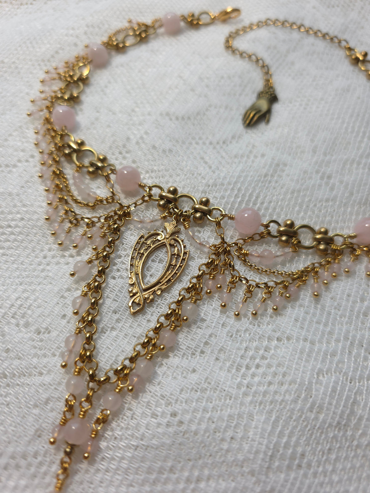 BLUSHED SKIES | Morganite, Rose Quartz, & Gold Renaissance Inspired Brass Choker