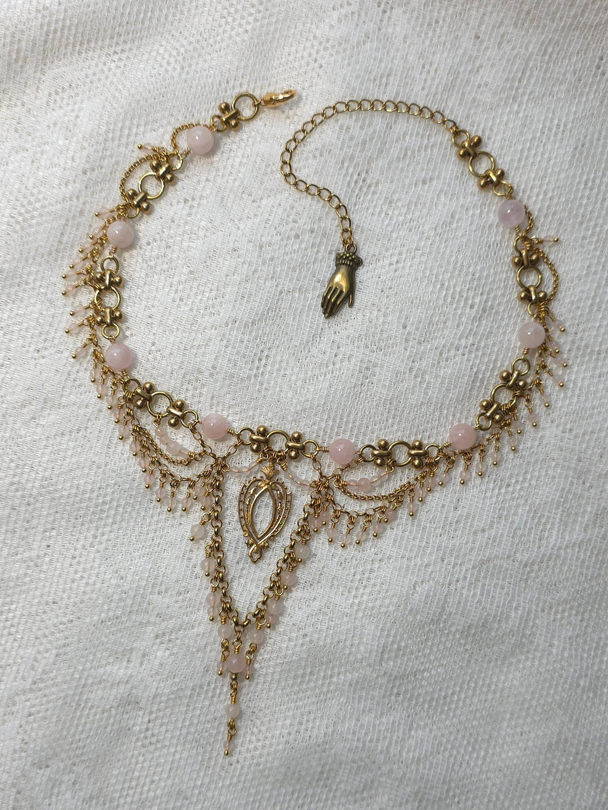 BLUSHED SKIES | Morganite, Rose Quartz, & Gold Renaissance Inspired Brass Choker