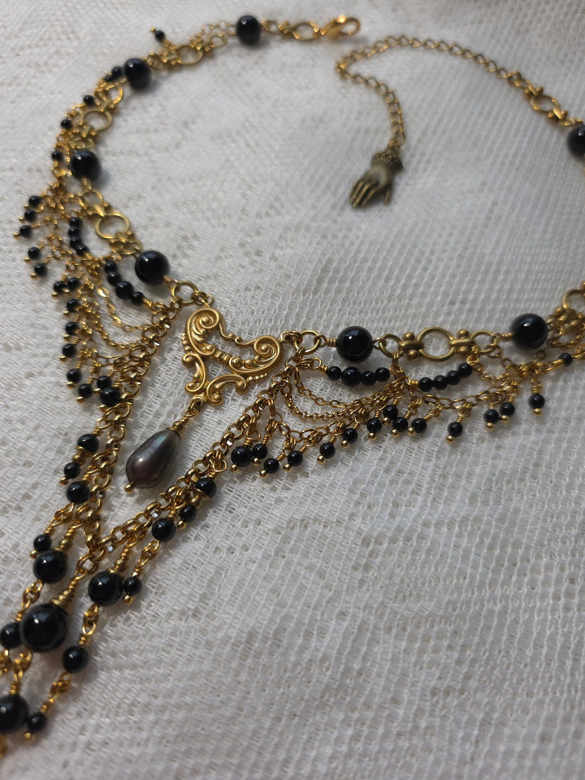 SHROUD OF MIDNIGHT | Onyx & Gold Renaissance Inspired Brass Choker