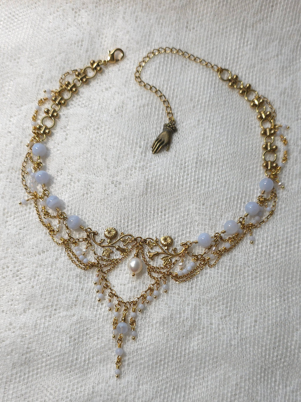 SUMMER'S PASSAGE | Blue Lace Agate & Gold Renaissance Inspired Brass Choker