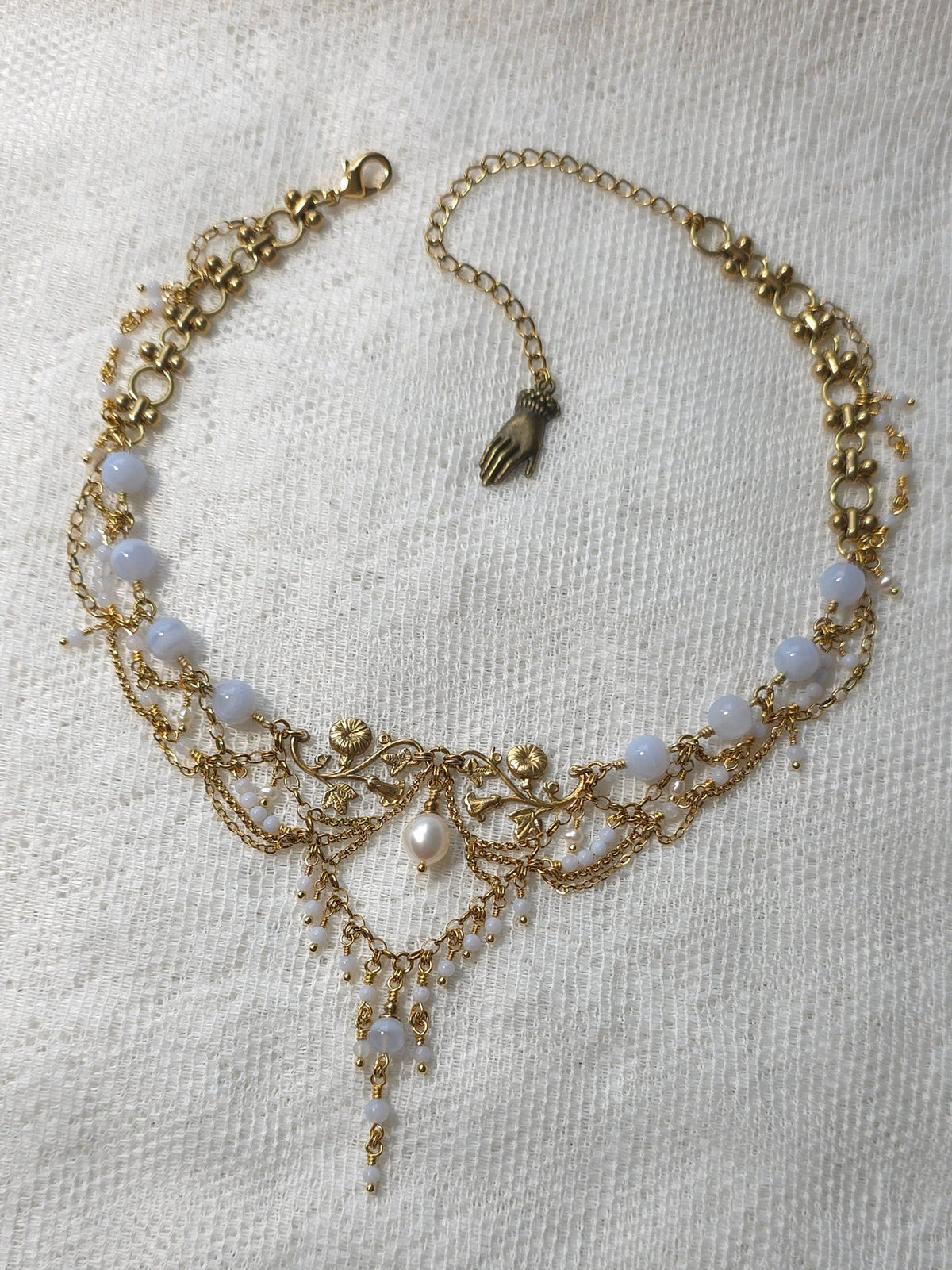 SUMMER'S PASSAGE | Blue Lace Agate & Gold Renaissance Inspired Brass Choker