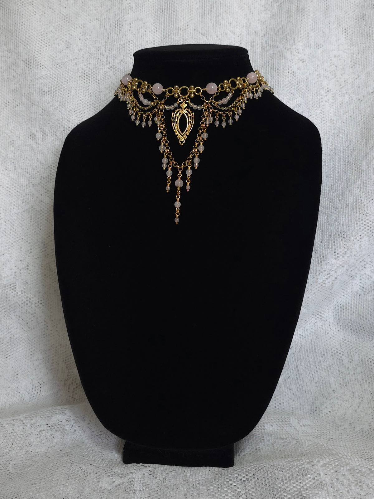 BLUSHED SKIES | Morganite, Rose Quartz, & Gold Renaissance Inspired Brass Choker
