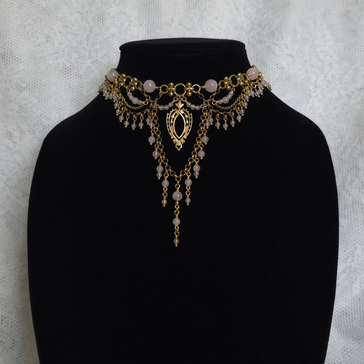 BLUSHED SKIES | Morganite, Rose Quartz, & Gold Renaissance Inspired Brass Choker