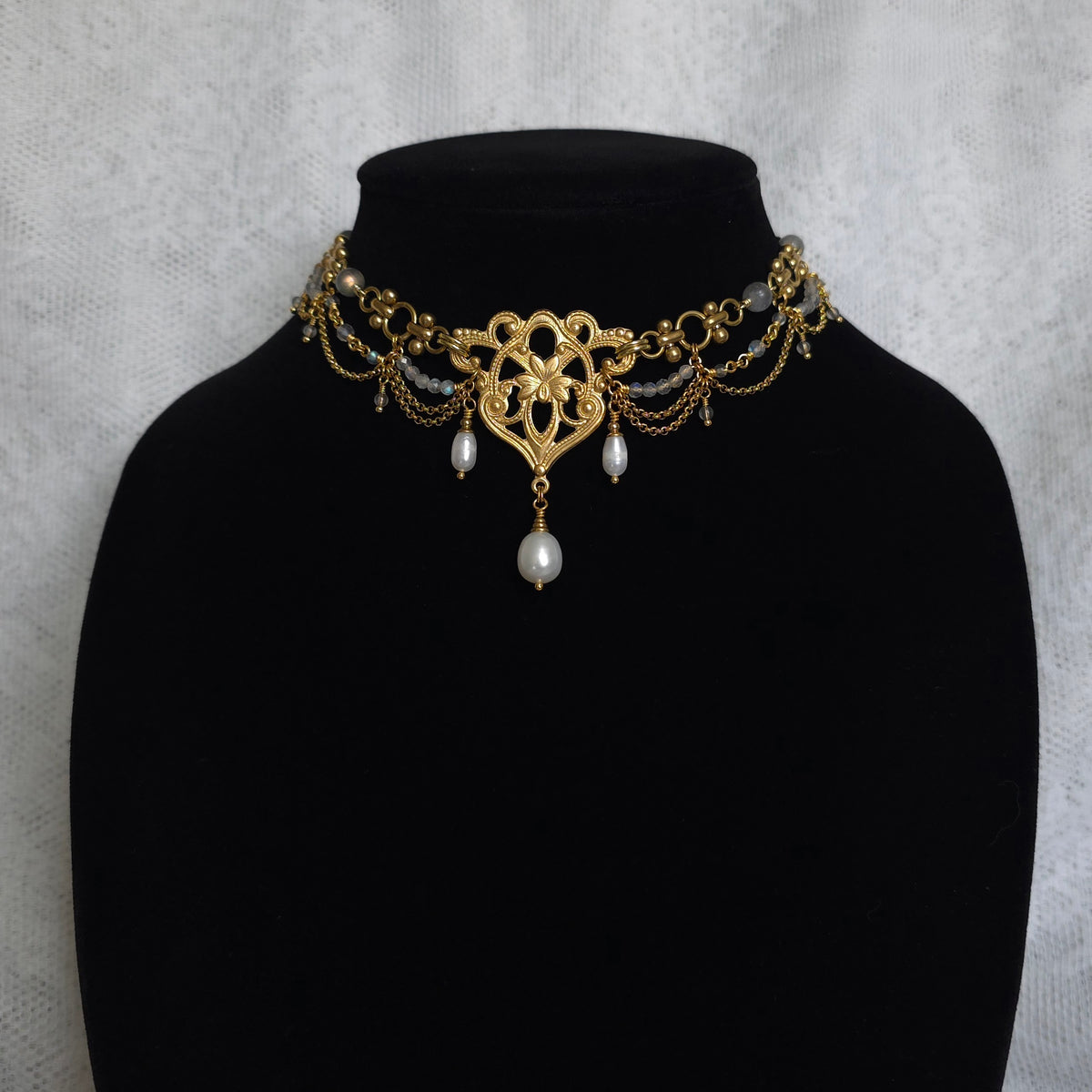 SUNLESS DAYS | Labradorite & Gold Renaissance Inspired Brass Choker