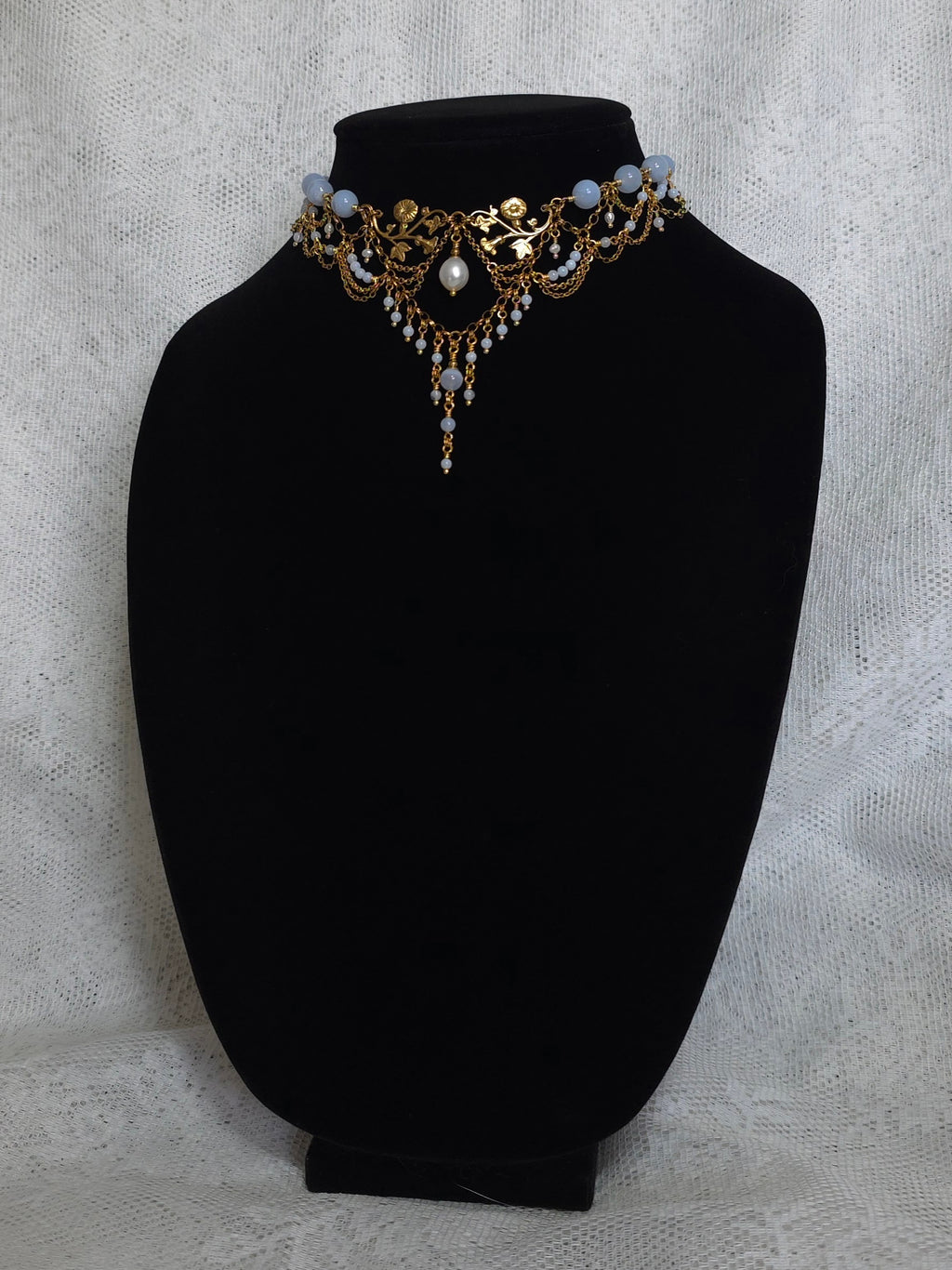 SUMMER'S PASSAGE | Blue Lace Agate & Gold Renaissance Inspired Brass Choker
