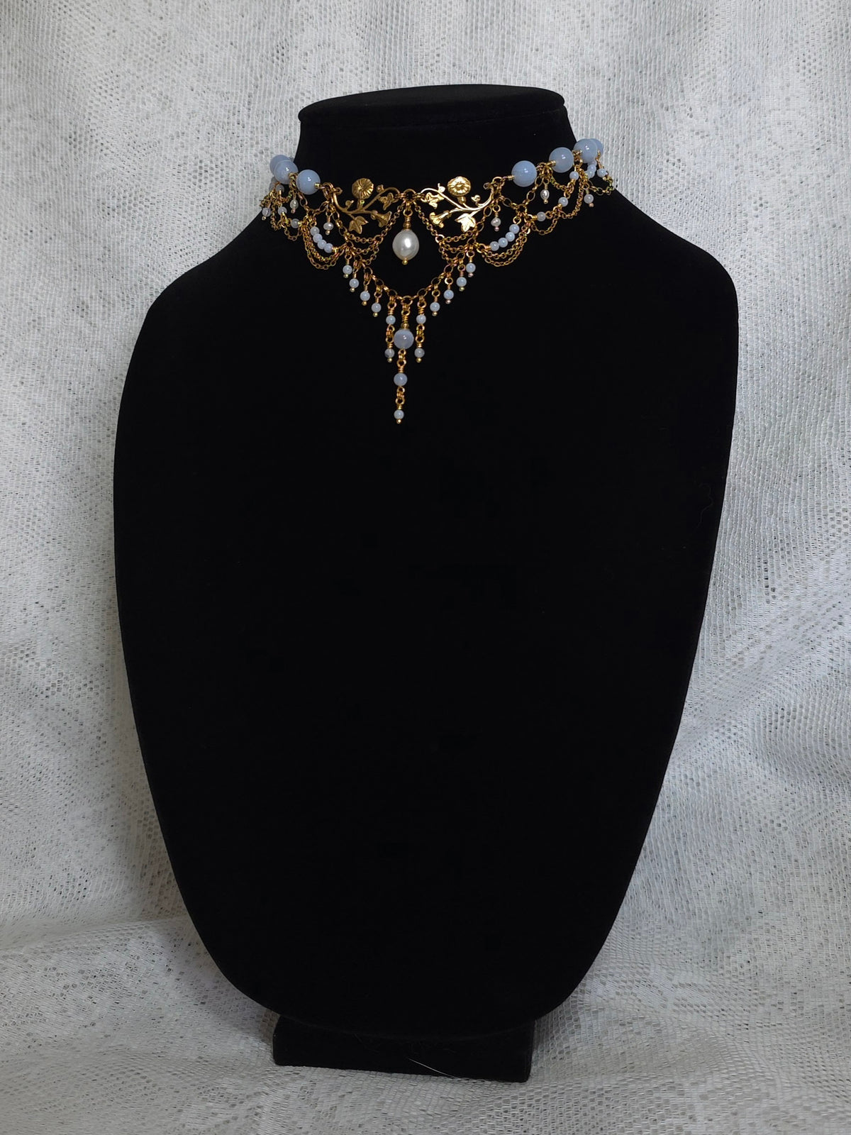 SUMMER'S PASSAGE | Blue Lace Agate & Gold Renaissance Inspired Brass Choker