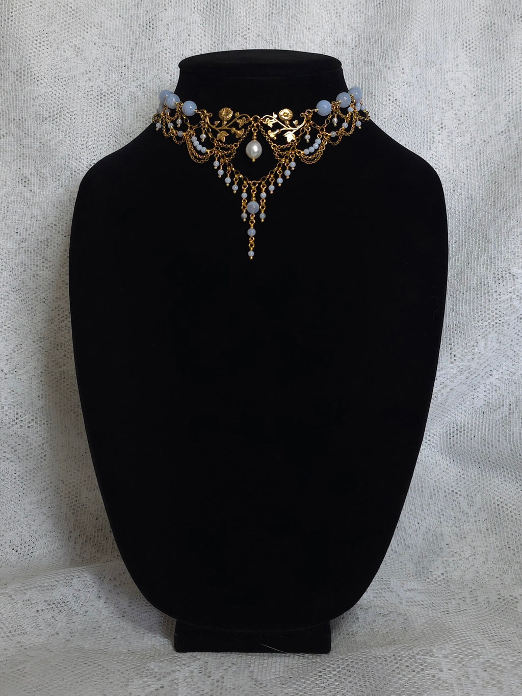 SUMMER'S PASSAGE | Blue Lace Agate & Gold Renaissance Inspired Brass Choker