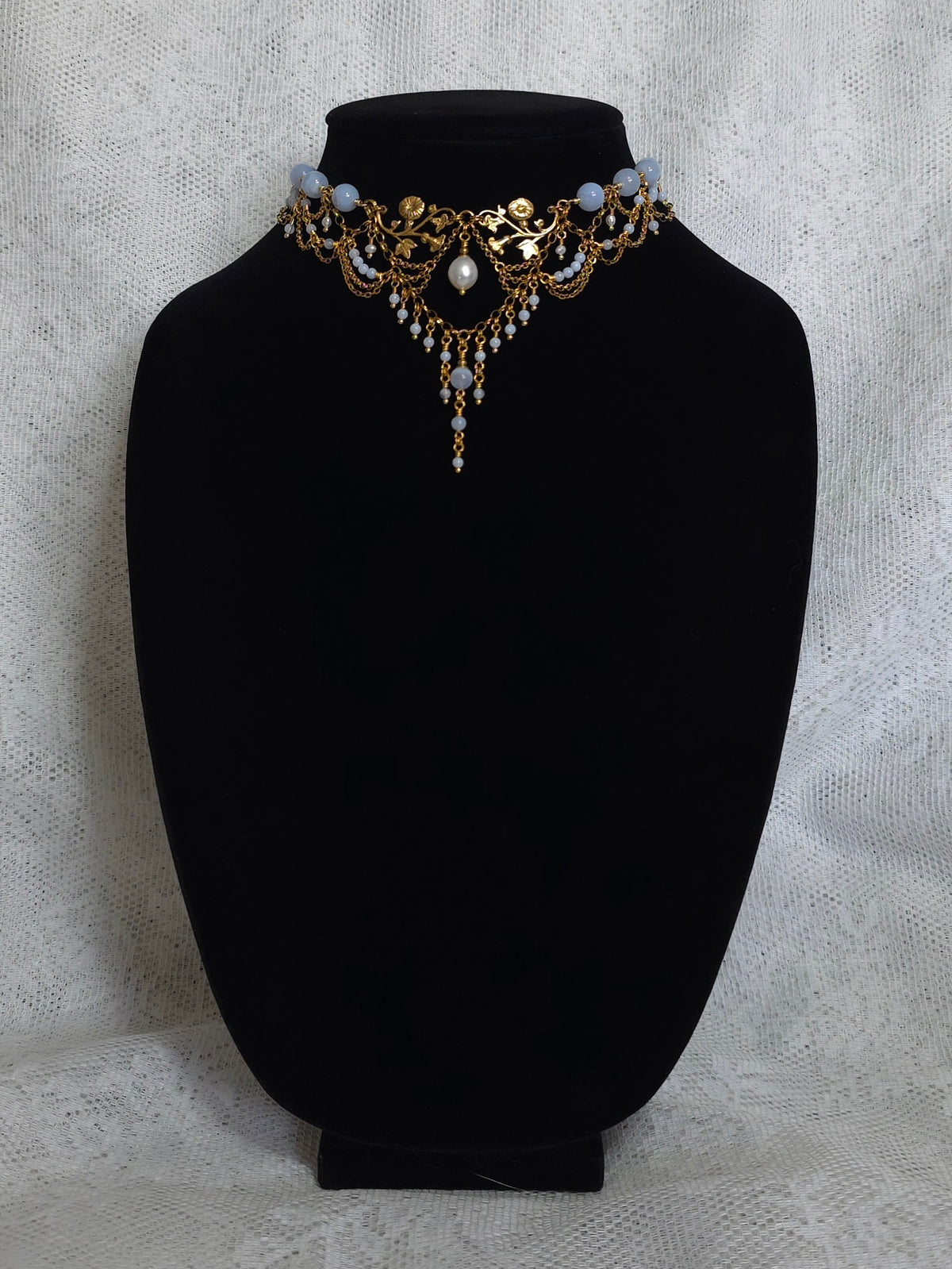 SUMMER'S PASSAGE | Blue Lace Agate & Gold Renaissance Inspired Brass Choker