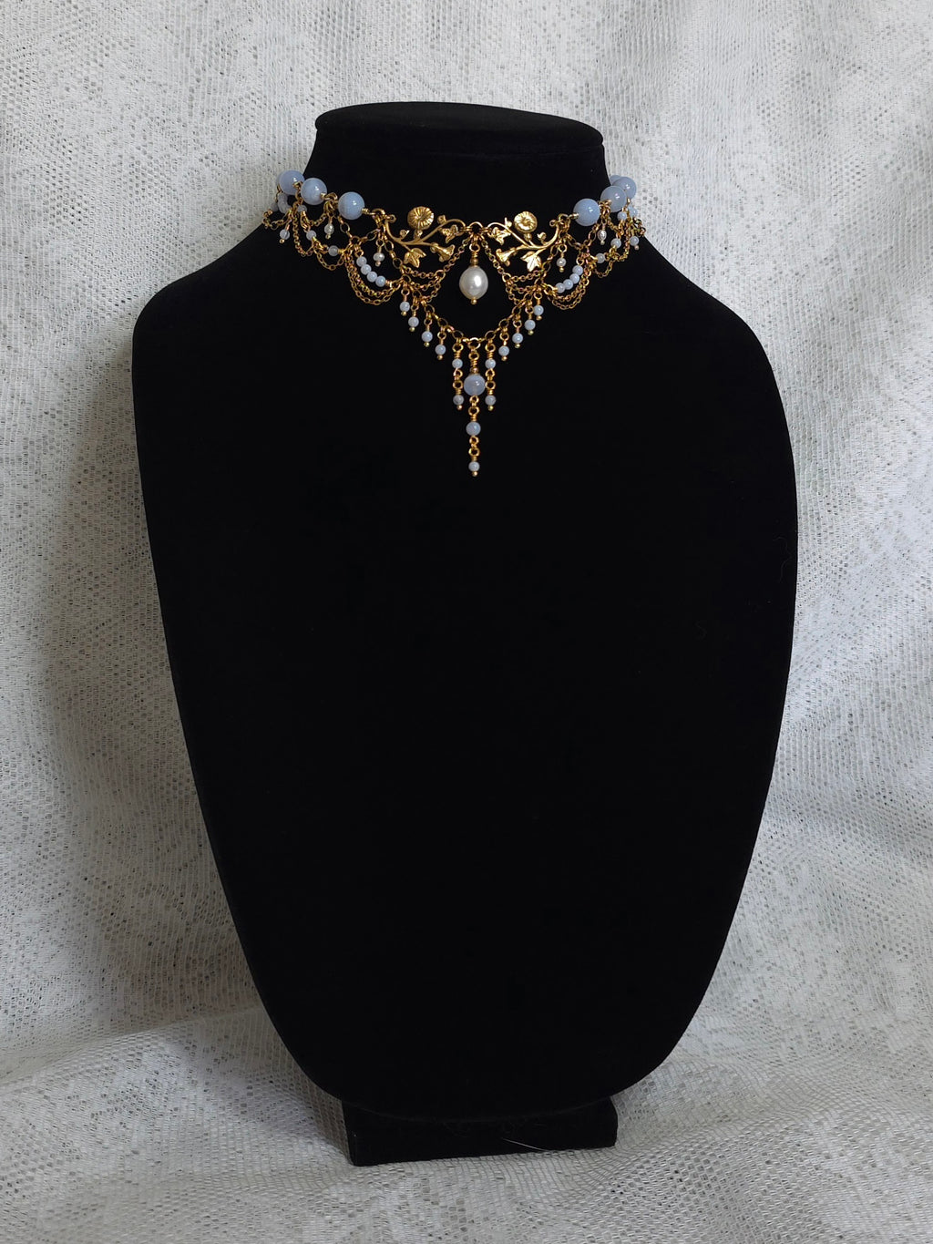 SUMMER'S PASSAGE | Blue Lace Agate & Gold Renaissance Inspired Brass Choker