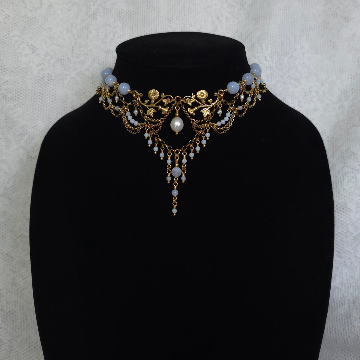SUMMER'S PASSAGE | Blue Lace Agate & Gold Renaissance Inspired Brass Choker
