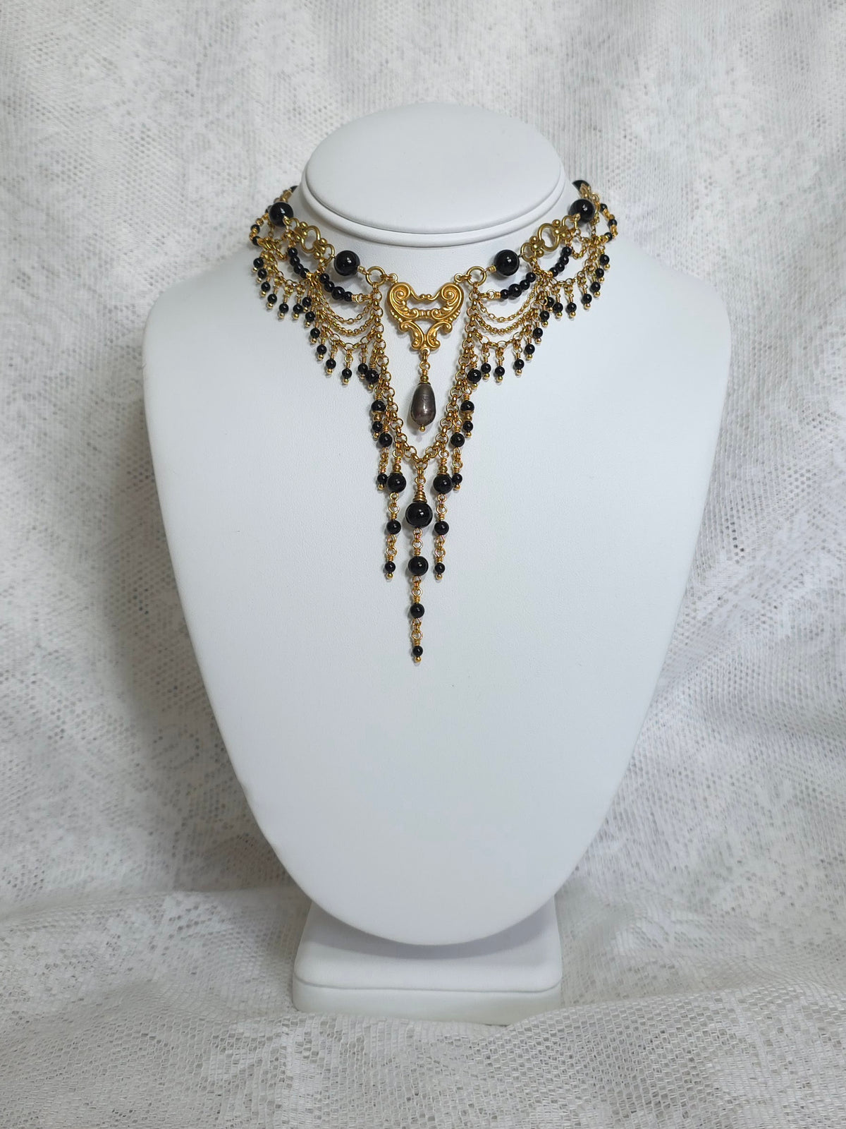 SHROUD OF MIDNIGHT | Onyx & Gold Renaissance Inspired Brass Choker