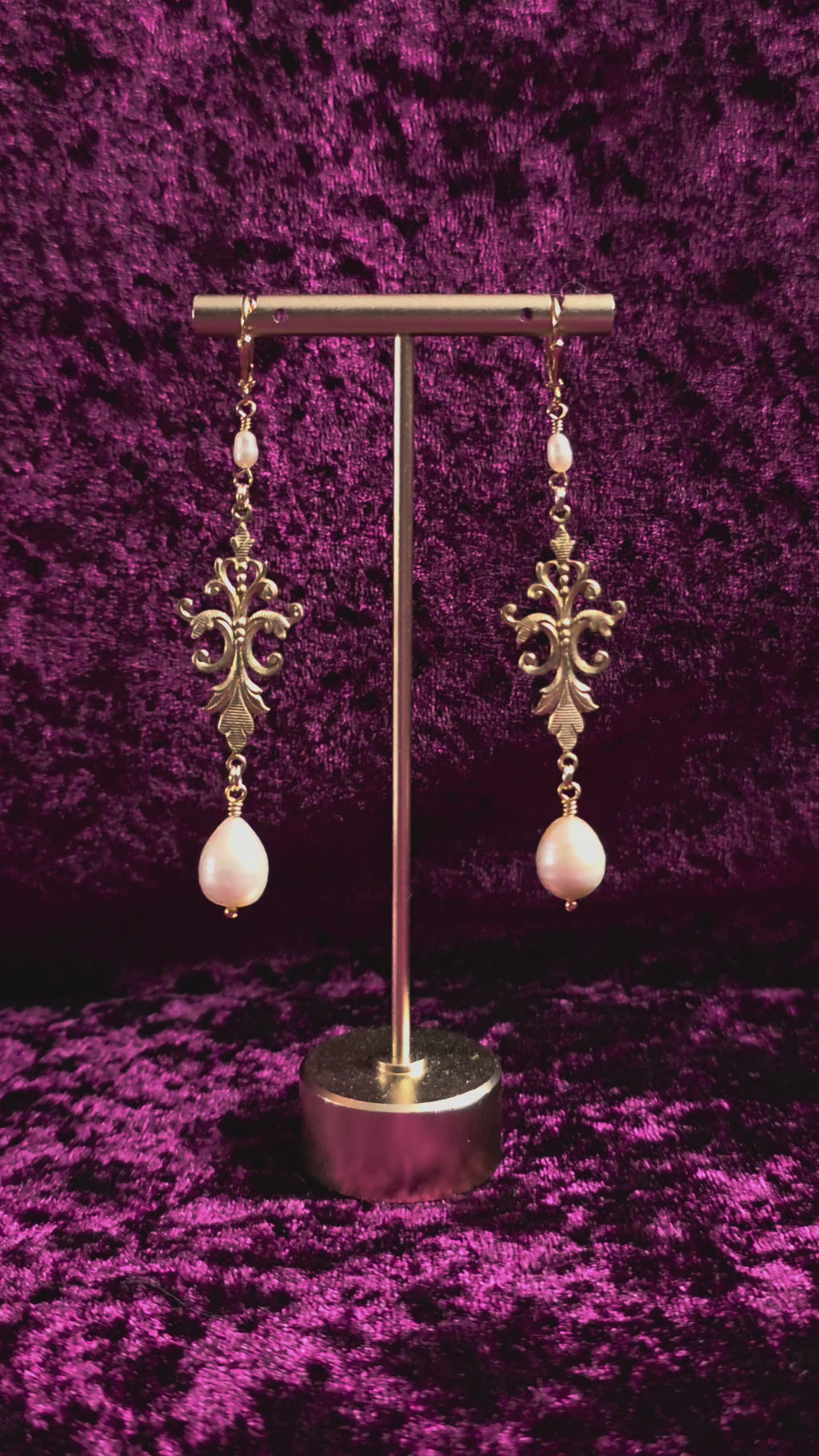 EVE | Gold & Peach Pearl Renaissance Inspired Earrings with Stainless Steel Lever Back