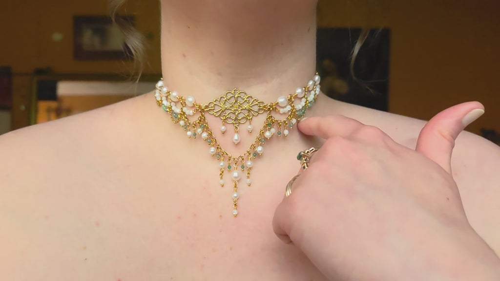 GROVE | Gold, Pearl & Emerald Renaissance Inspired Choker
