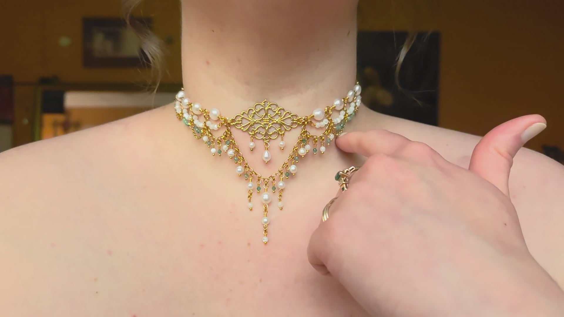 GROVE | Gold, Pearl & Emerald Renaissance Inspired Choker
