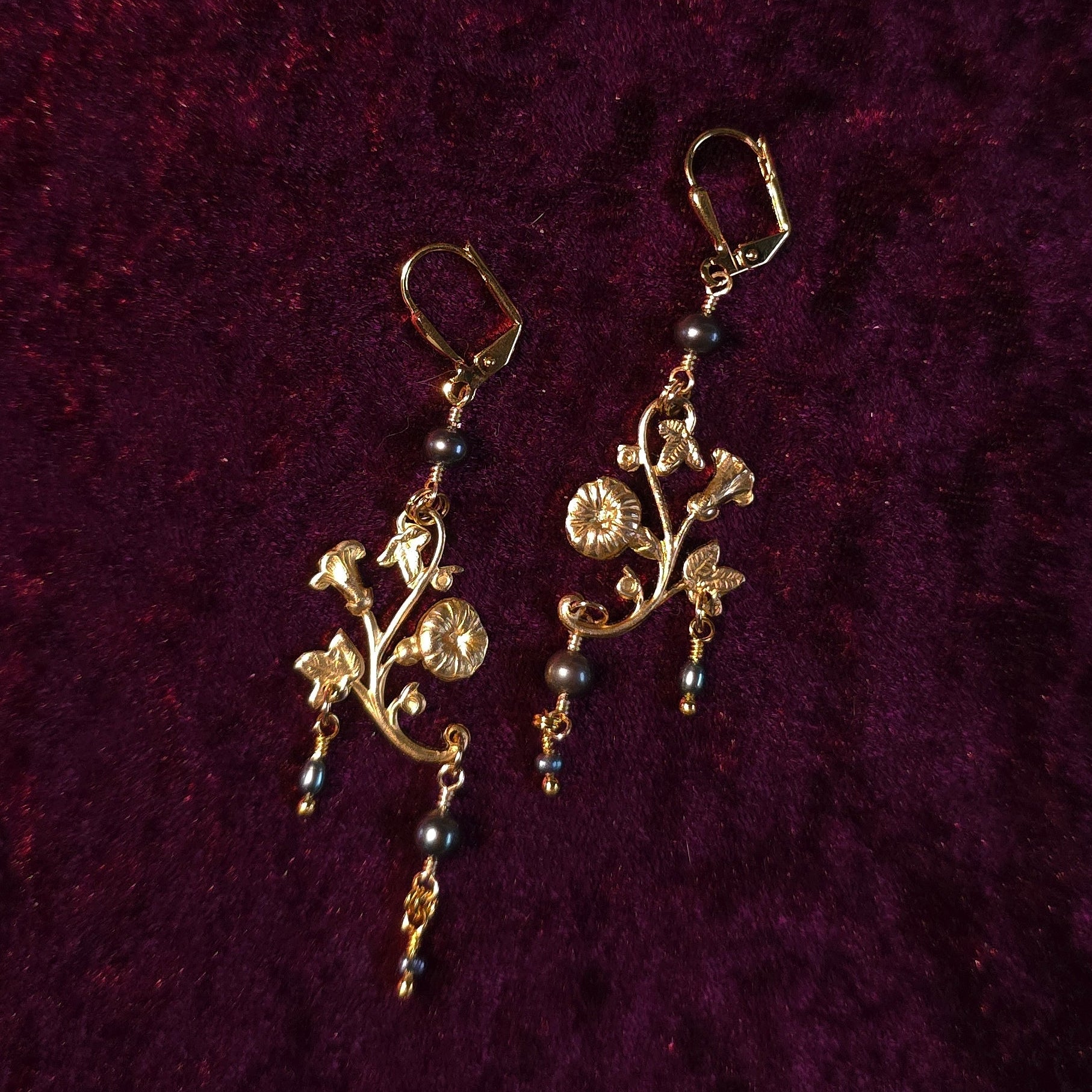 CUSP | Gold & Black Pearl Renaissance Inspired Earrings with Stainless Steel Lever Back