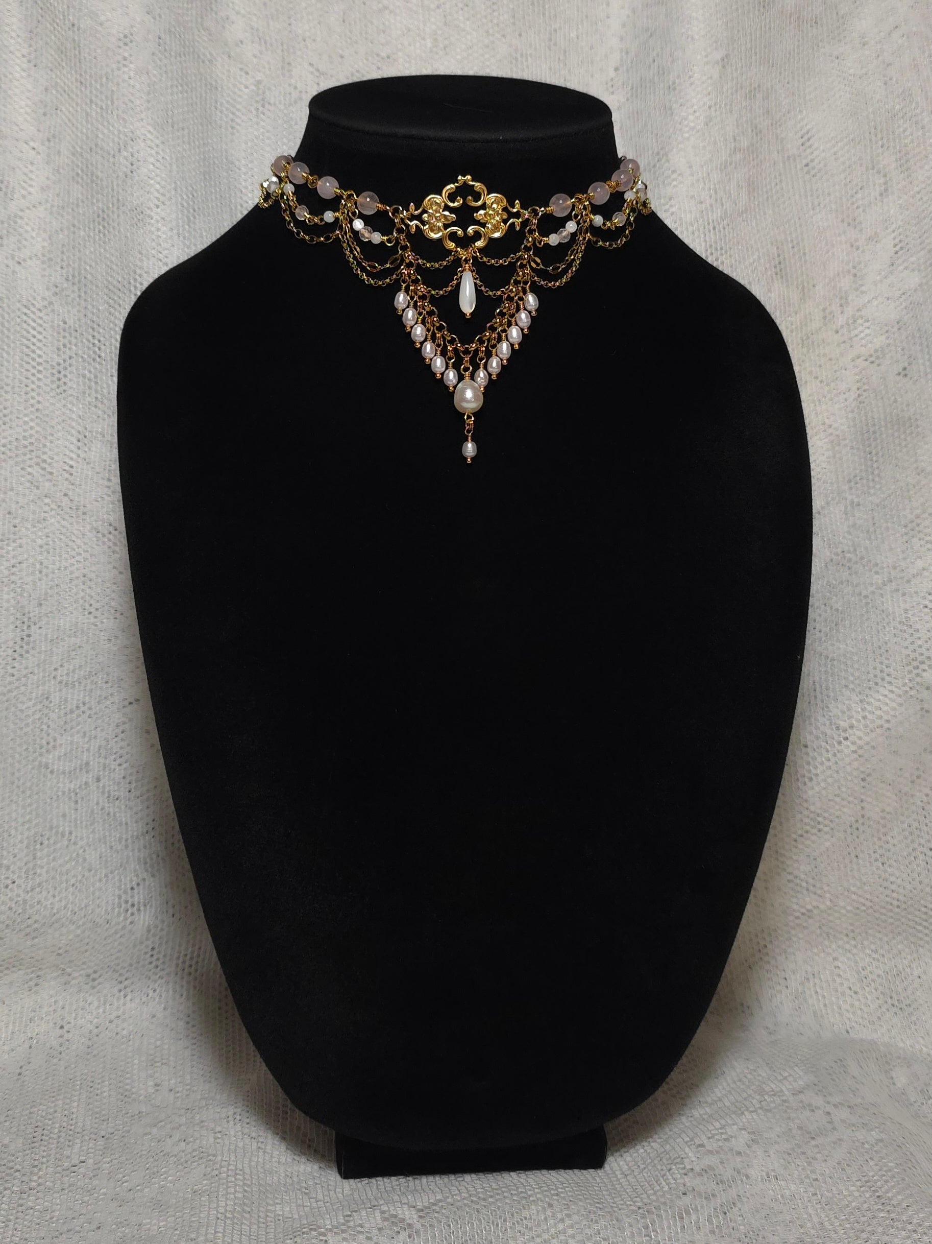 RELINQUISH | Gold, Rose Quartz & Pearl Renaissance Inspired Choker