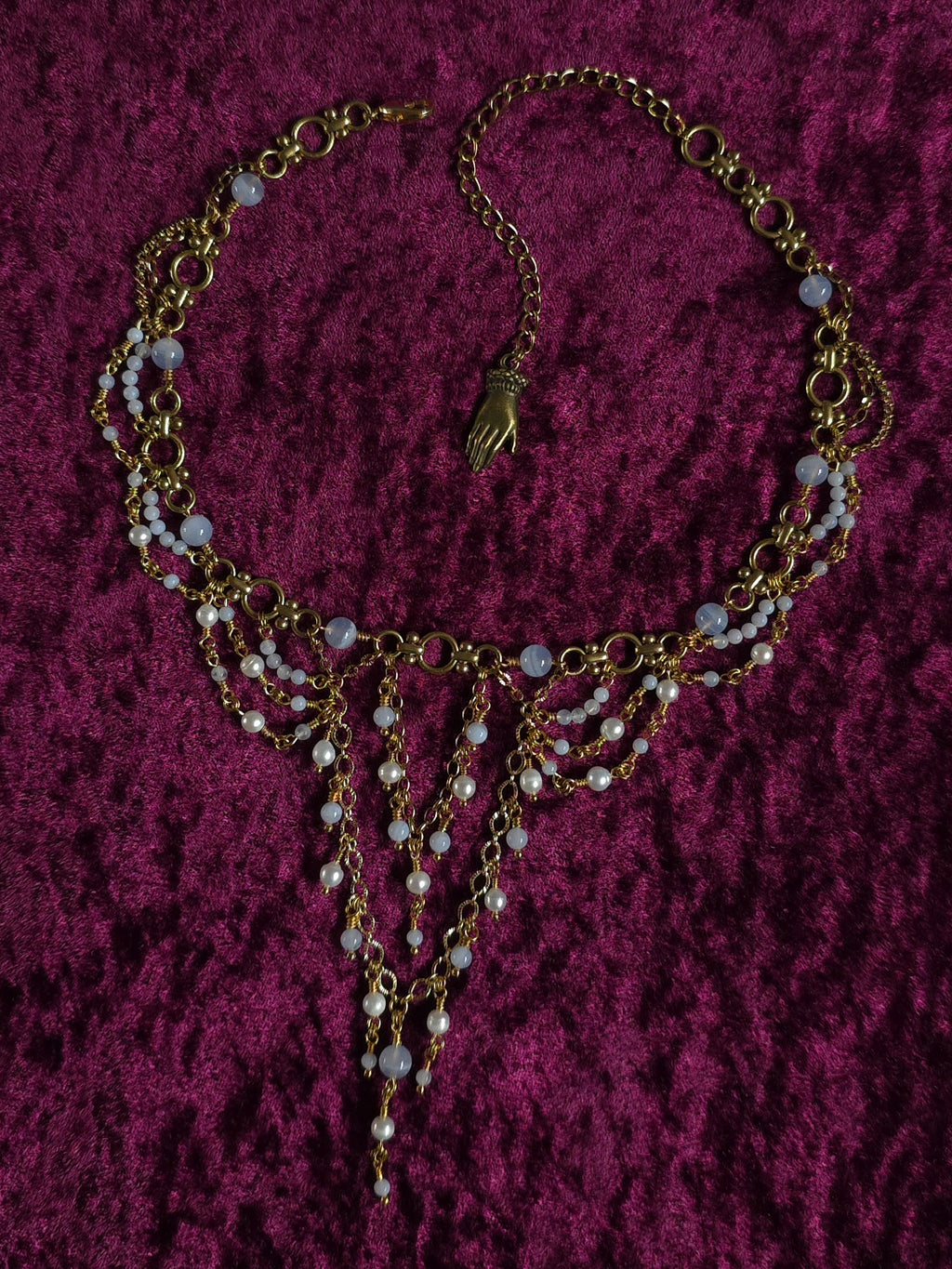 SUFFUSE | Gold, Blue Lace Agate & Pearl Renaissance Inspired Choker