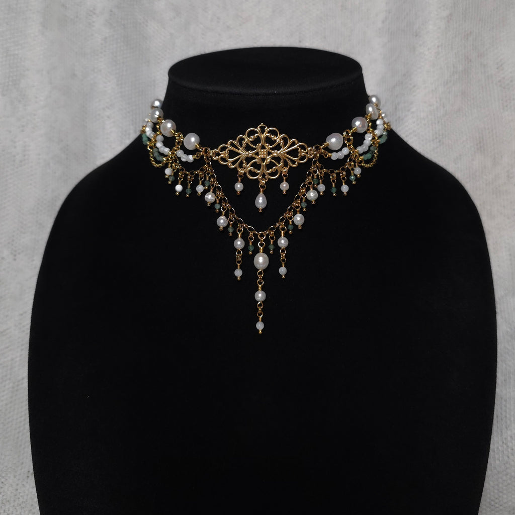 GROVE | Gold, Pearl & Emerald Renaissance Inspired Choker
