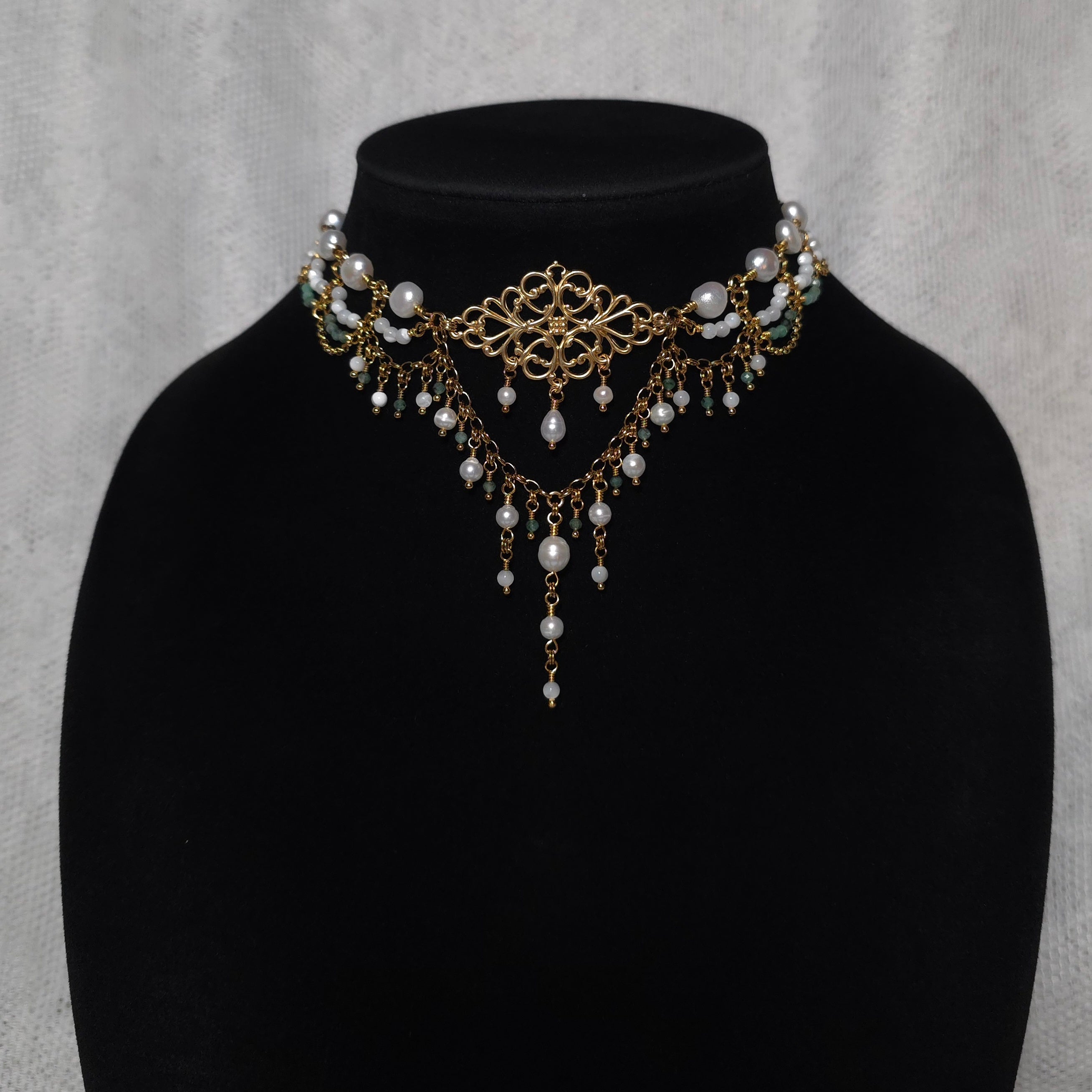 GROVE | Gold, Pearl & Emerald Renaissance Inspired Choker