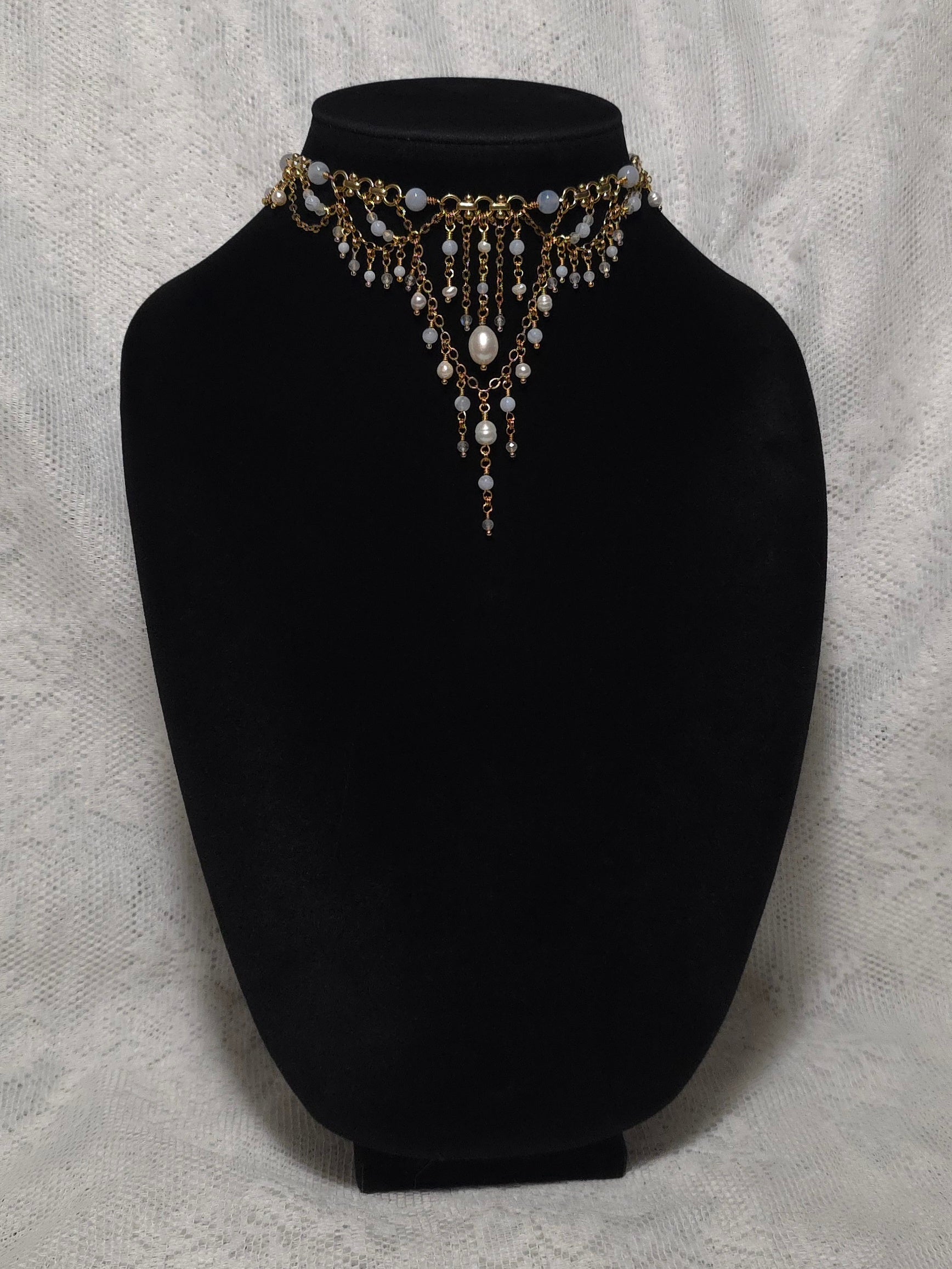 ADORATION | Gold & Blue Lace Agate Louvre Inspired Statement Choker
