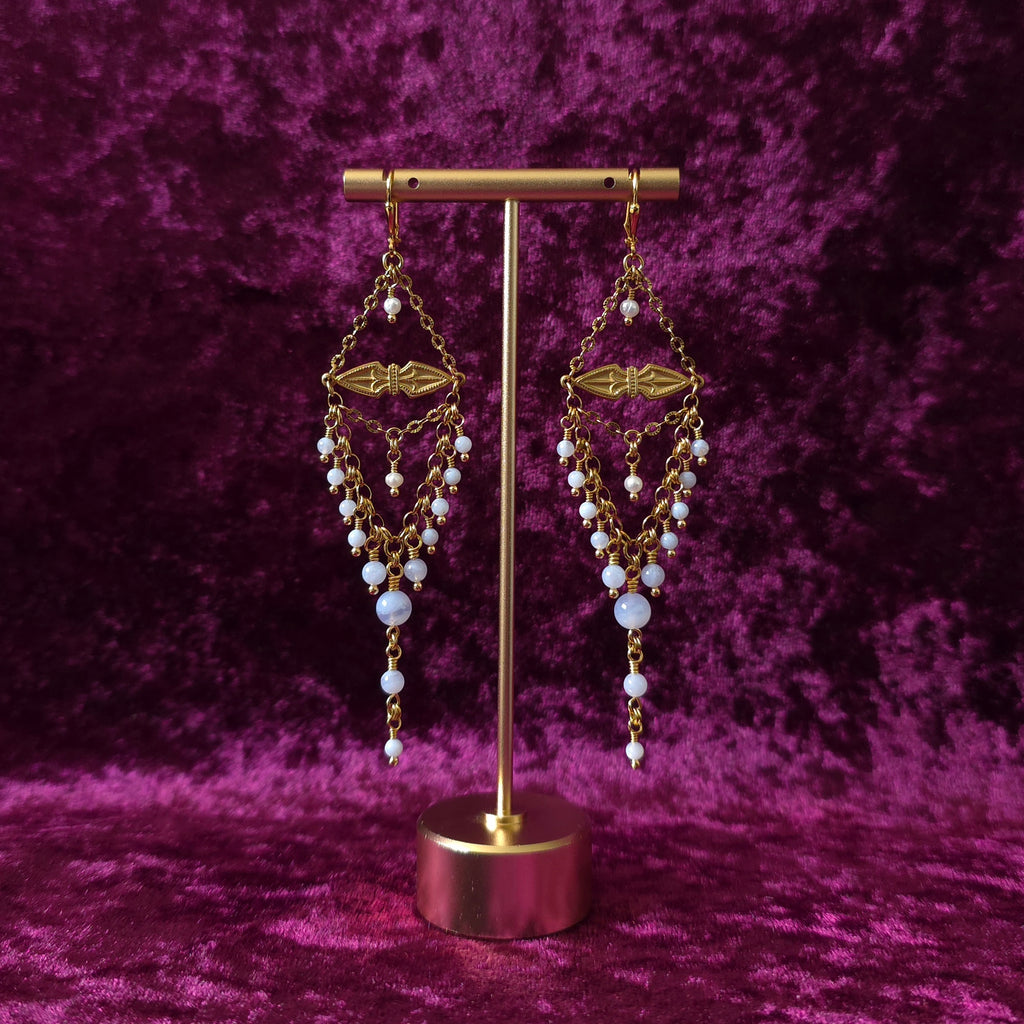 SWEETENED BETRAYAL | Blue Lace Agate & Freshwater Pearl Renaissance Inspired Earrings